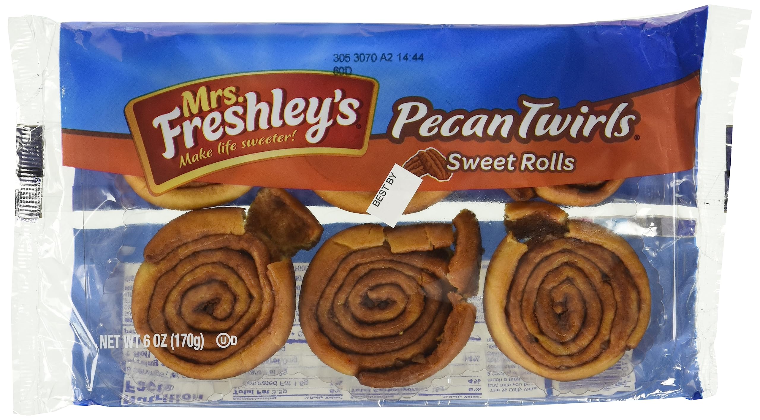 Flowers Mrs Freshleys Pecan Spins, 6 EA Tray (Pack of 24)