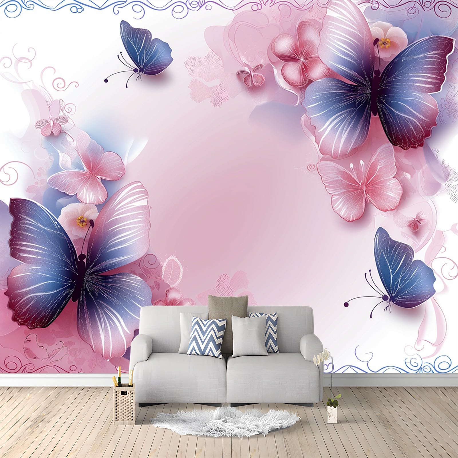 Papier peint 300x210 cm papillon 3D pour habiller un grand mur de chambre