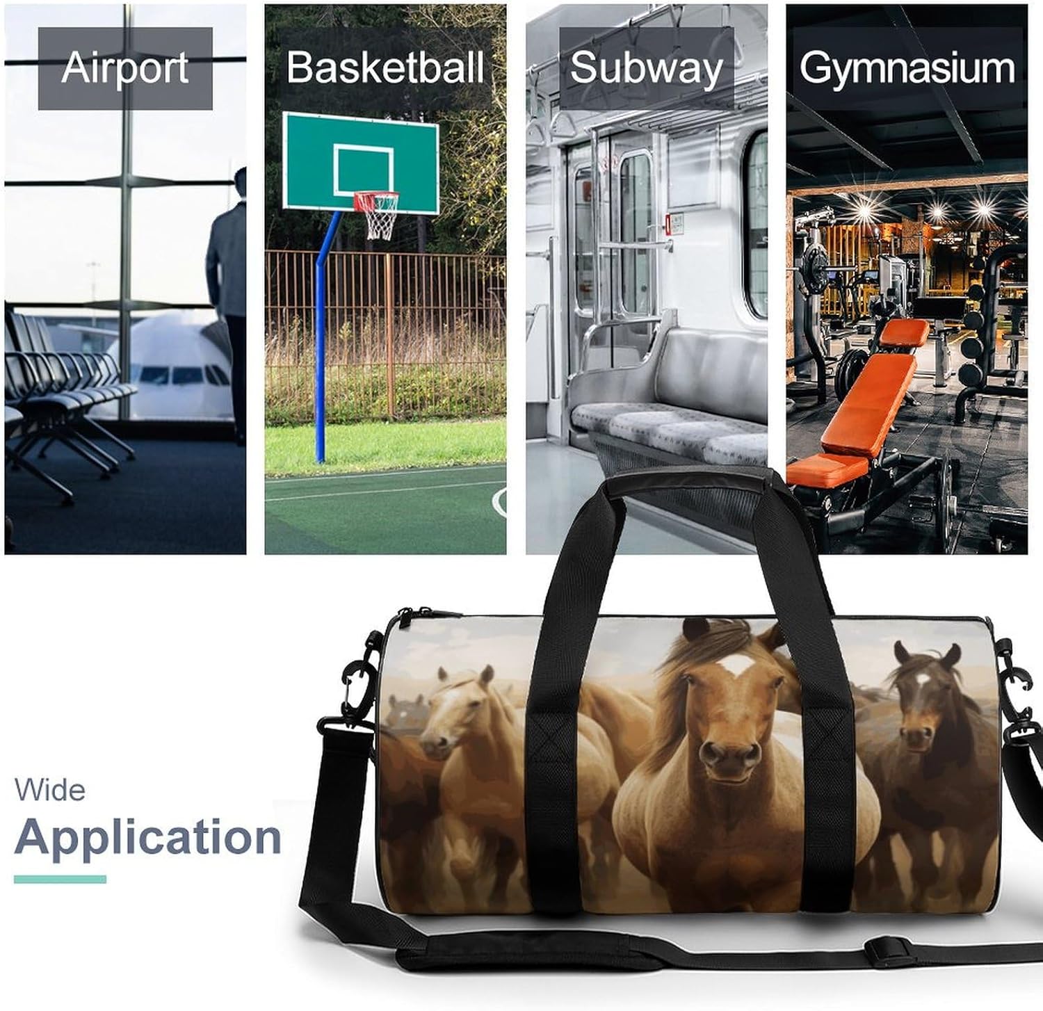 Gym Bags Small Many Horses Duffel Bag Overnight Bag with Shoe Compartment Carryon Bag for Men Women