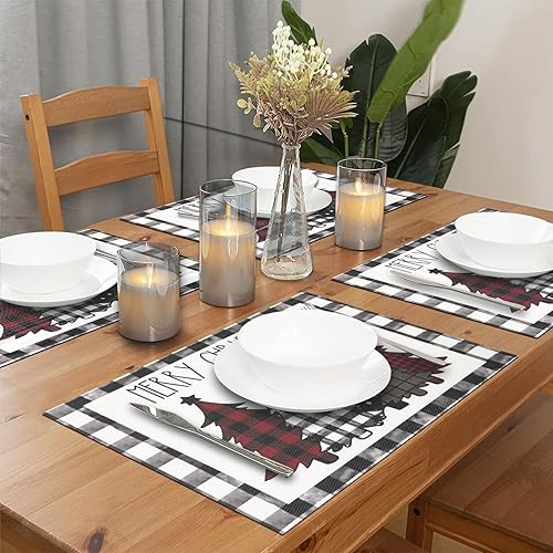 Miniatura 8 de U'Artlines Waterclor Buffalo - Juego de 4 manteles individuales de vinilo antideslizante para invierno para exteriores, interiores, hogar, fiesta,