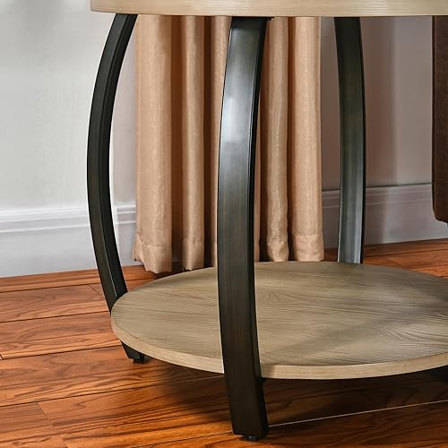 Miniatura 8 de Mesa auxiliar de tambor para sala de estar, mesa auxiliar redonda de mediados de siglo con almacenamiento, mesa auxiliar circular de 2 niveles, mesa