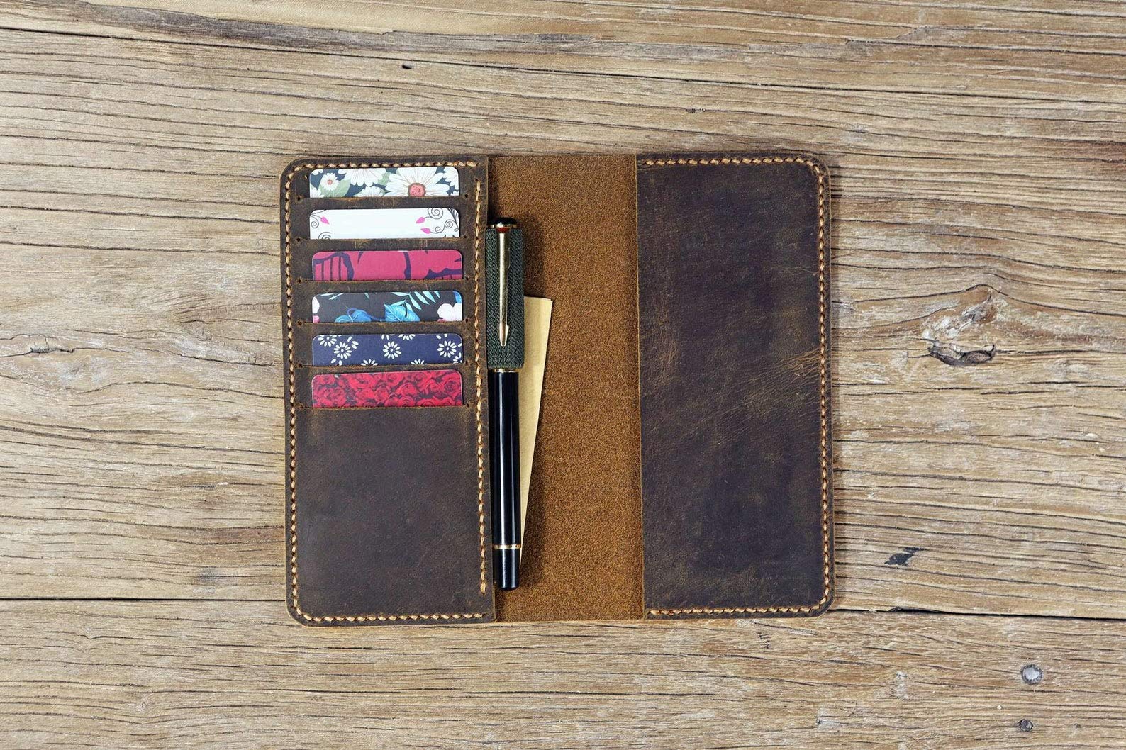 Personalized leather checkbook covers with pen holder, custom checkbook  wallet holder, leather wallet with checkbook holder L05CBC