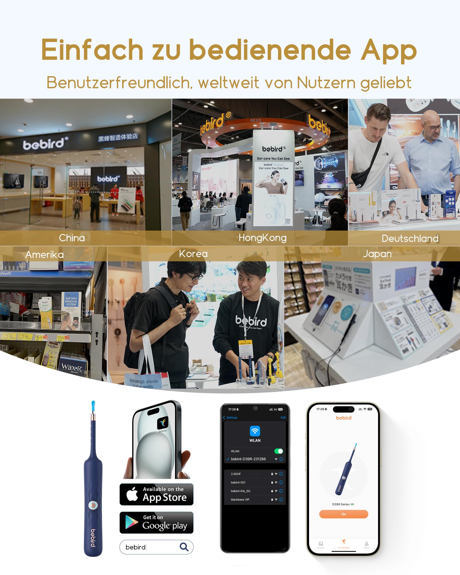 Bebird Otoscopio, 1920P HD Flexible Limpiador de Oídos, Profesional Limpia Oidos con Puntas de Repuesto Variadas, Limpieza de Oídos con Verificador/Espátula/Pinzas/Cucharilla para Adultos y Niños