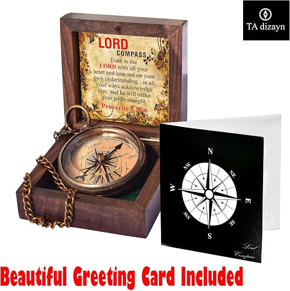 Trust in The Lord -Proverbs 3: 5-6 Engraved Compass, Graduation Gifts for Him, Birthday Gifts for Son, Husband, Inspirational, Motivational, Christmas, 2026 Unique Office Decor, Greeting Card Included