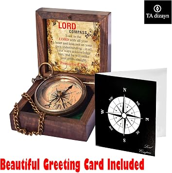 Trust in The Lord -Proverbs 3: 5-6 Engraved Compass, Graduation Gifts for Him, Birthday Gifts for Son, Husband, Inspirational, Motivational, Christmas, 2026 Unique Office Decor, Greeting Card Included