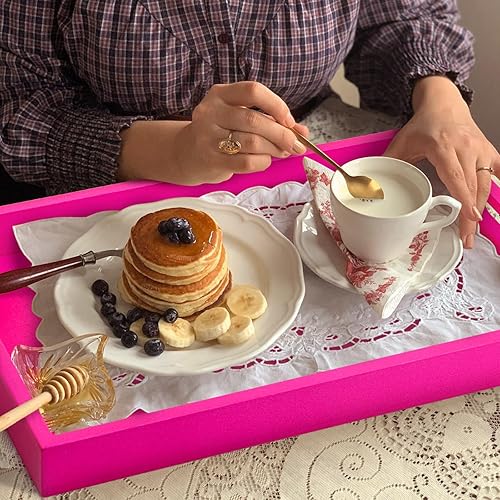 Miniatura 5 de VUMSUM Bandeja de madera para servir para desayuno, cena, bebidas, aperitivos, bandeja de servir con asas, ideal para comer, trabajar y almacenar,