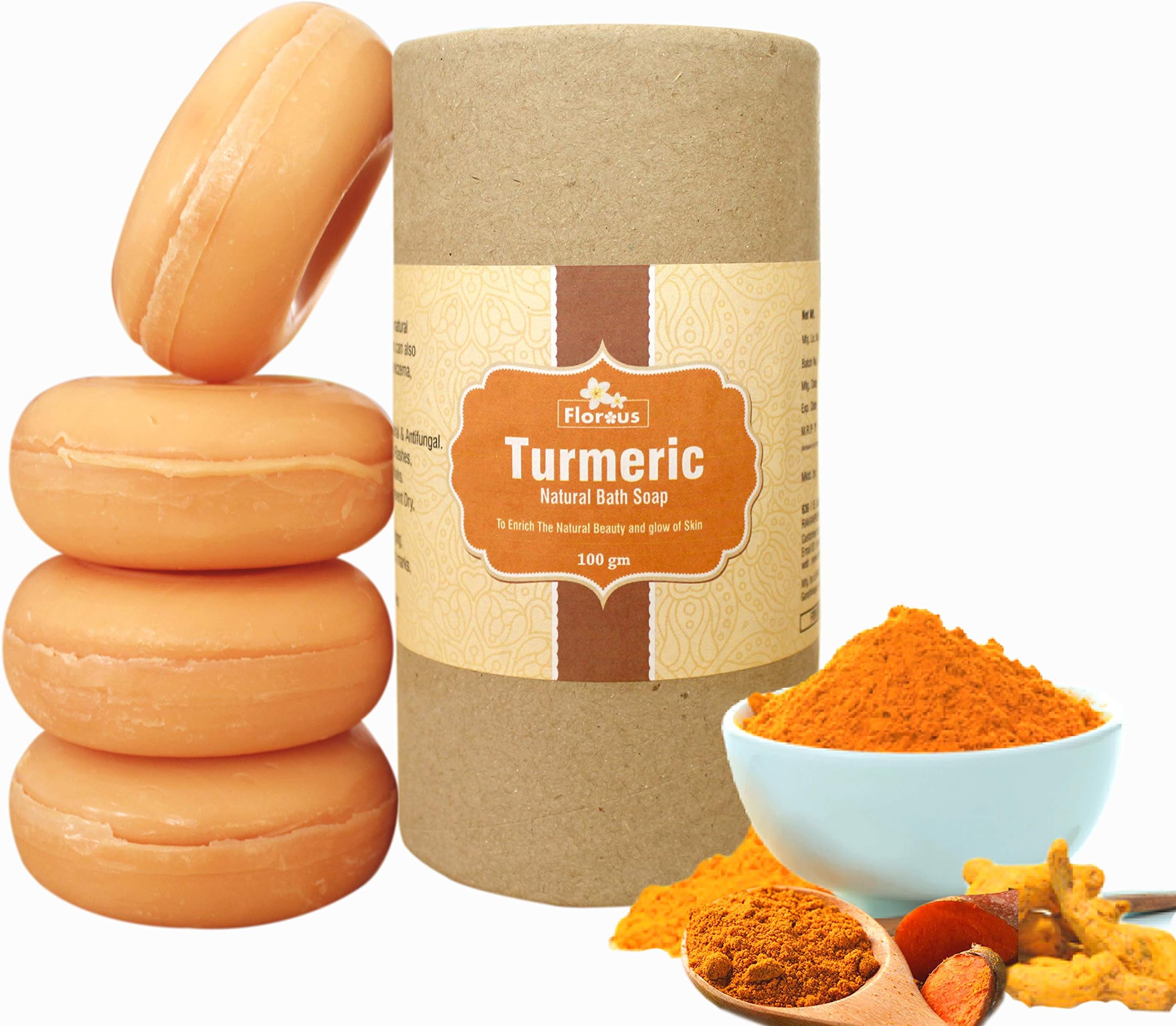 Florous Turmeric Natural Bath Soap (4 x 100 g, 400 g, Pack of 4)