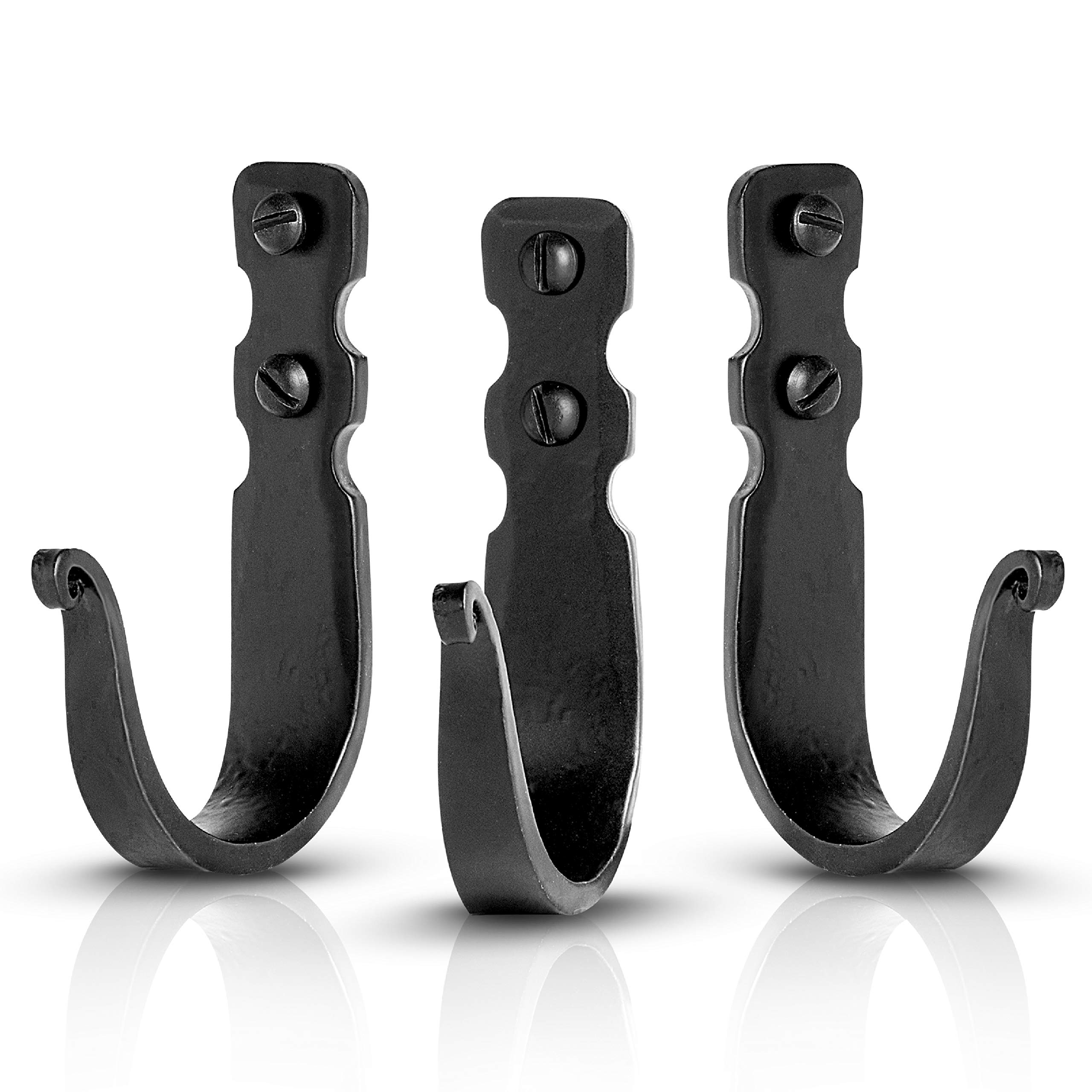 Marie Décor Blacksmith Handmade Wall Mounted Basic Wrought Iron Wall Hooks - Set of 3 (Black)