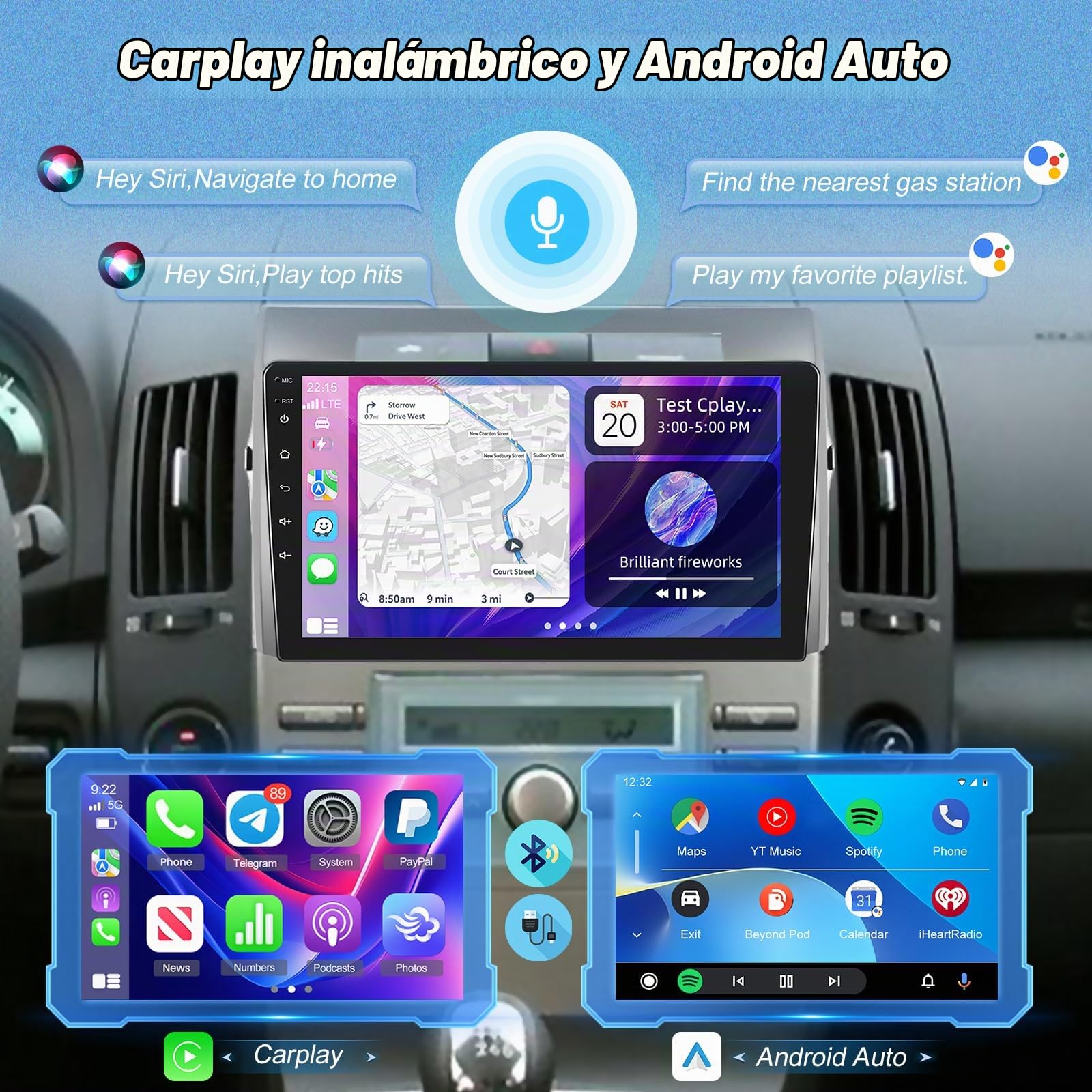 Android Radio Coche para Toyota Corolla Verso AR10 2004-2009 con Wireless Carplay y Android Auto, Radio de Coche con Pantalla Táctil HD de 9 Pulgadas con GPS/WiFi/Bluetooth/EQ/FM RDS