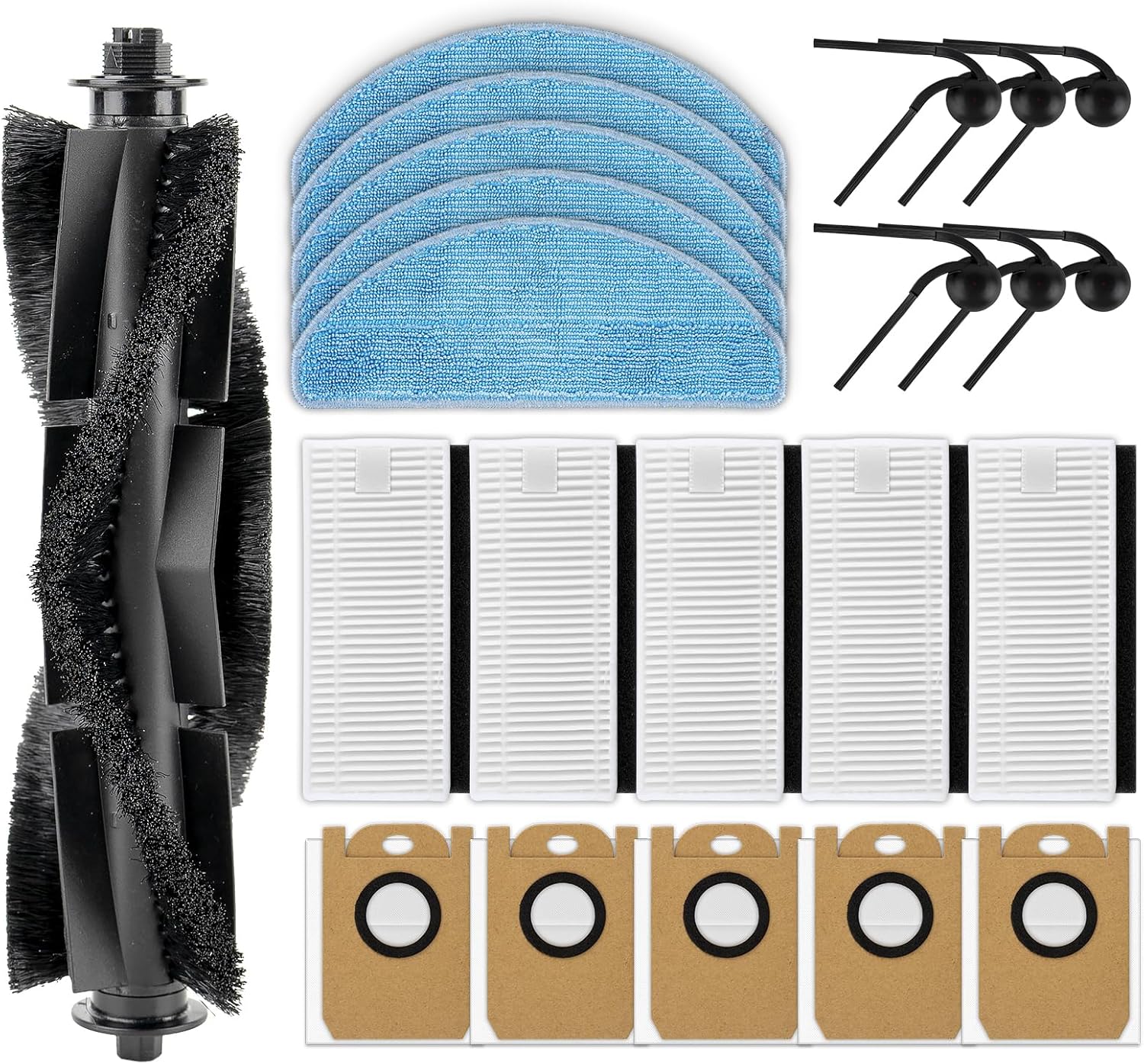 (22 Pack) L8000 Plus Replacement Parts Compatible with Tikom L8000 Plus Robot Vacuum Cleaner, 1 Roller Brush, 6 Side Brushes, 5 HEPA Filters, 5 Dust Bags, 5 Mop Pads, Accessories Kit