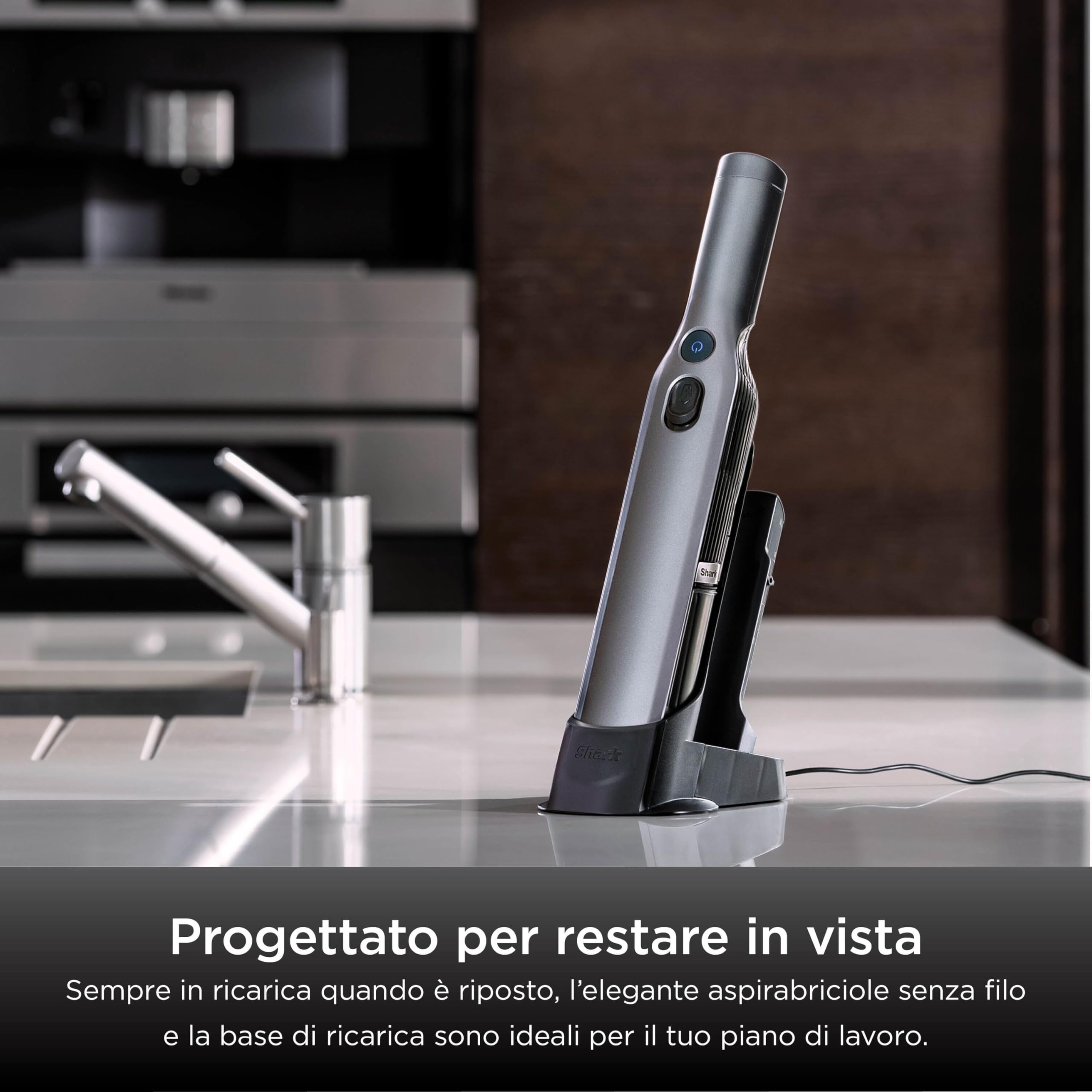 Shark WandVac 1.0 Aspirabriciole Senza Fili, Potente, Compatto e Leggero, con Bocchetta per Fessure e Accessori per Pulizia Multisuperficie, con Base di Ricarica, Grigio, WV200EU