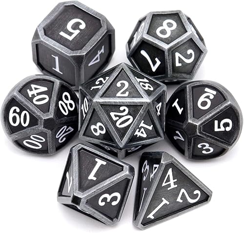 Haxtec - Juego de dados metálicos para el juego de mesa Dungeons and Dragons (DND, D&D), 7 dados de 20, 12, 10, 8, 6 y 4 lados