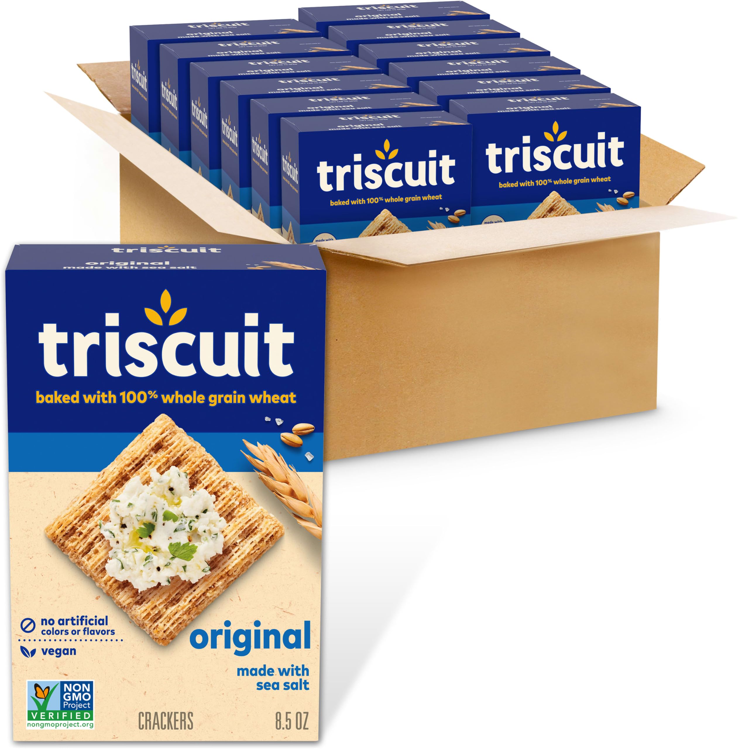 Original Whole Grain Wheat Crackers by Triscuit – 8.5 Ounce (Pack of 12), Pack of 12, Model 00044000050986