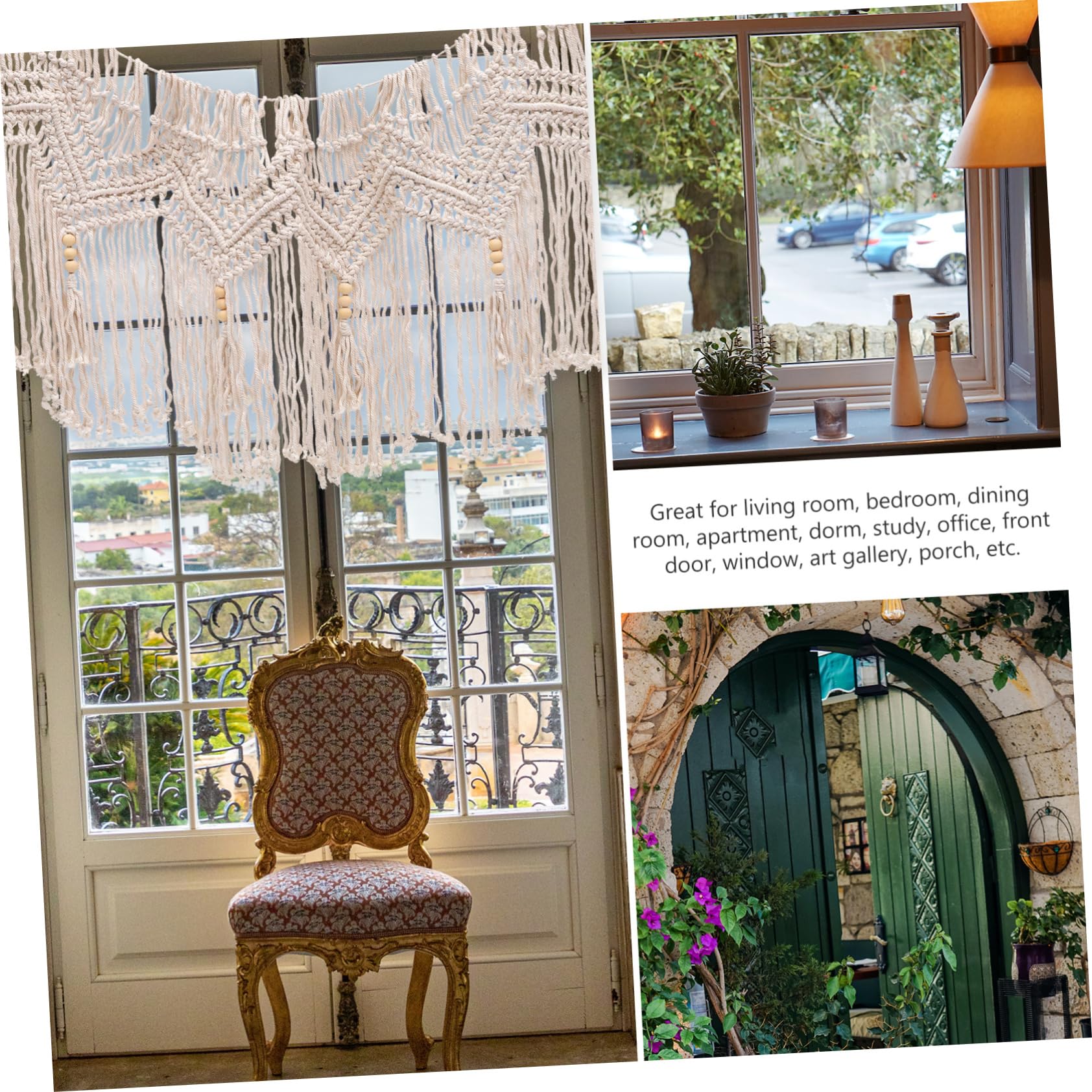 VOSAREA Rideau Macramé Bohème en Coton Tissé avec Pampilles, Décoration Murale et Porte D'entrée Style Naturel
