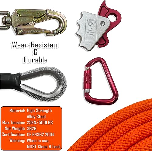 Miniatura 5 de SMT - Núcleo de alambre de acero naranja de 12 "x 8'Climb Right con kit de cordón de triple bloqueo Flip line Swivel Snap Arborist PN
