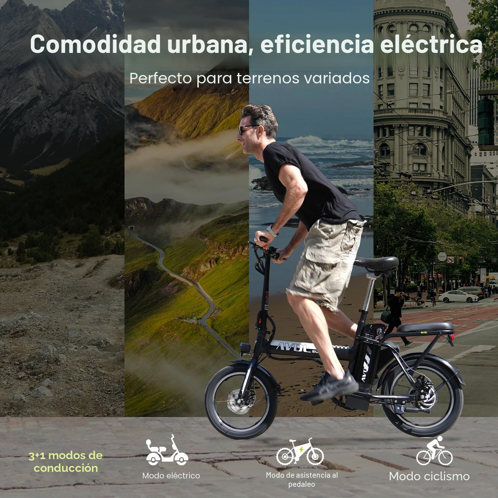 Bici Eléctrica Plegable 16" para Adultos, Bicicleta Eléctrica Hombre Mujer, Batería Extraíble 36V 12,8Ah, E Bike Urbana hasta 25 km/h, Frenos de Disco, Asiento Ajustable, Pantalla LCD, Negro