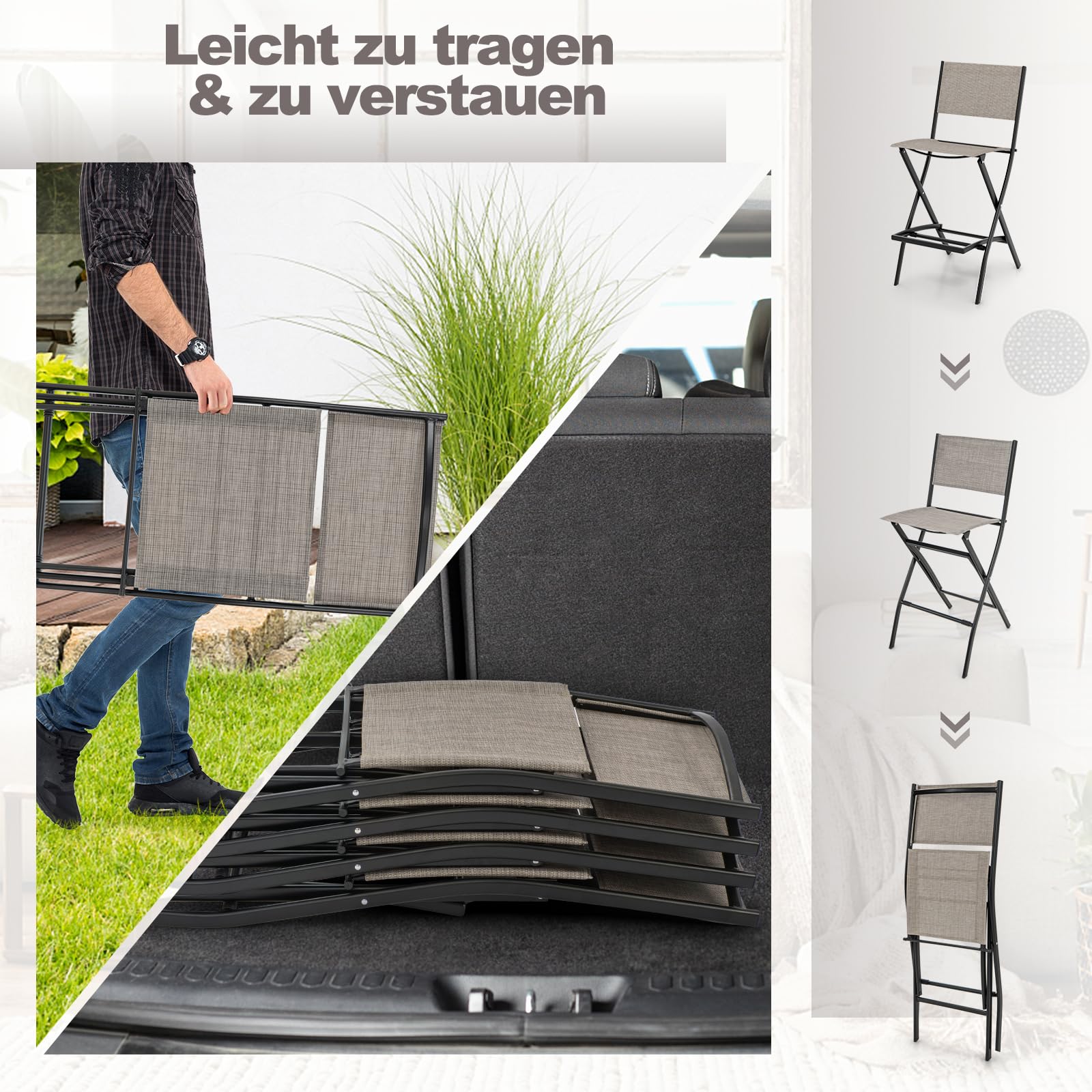 GOPLUS Juego de 2 Sillas de Jardín Plegables, Sillas de Comedor con Respaldo y Reposapiés, Sillas Altas para Césped, Terraza, Patio, 46 x 57 x 102 cm, Carga 150KG (Marrón)