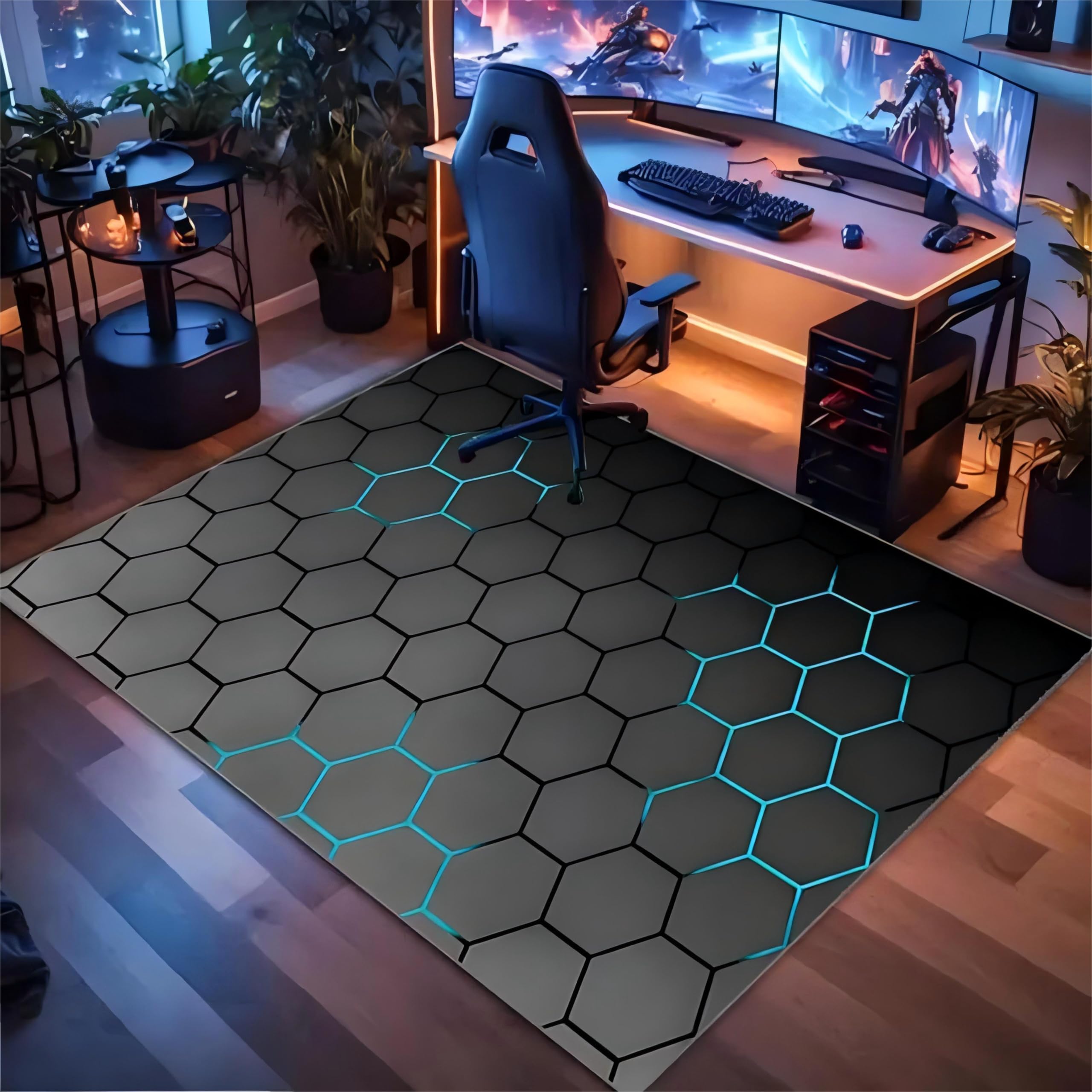 Kuluoits Modern Honeycomb Area Rug,120x180cm, Abstract Geometric Hexagon Pattern Rugs Playmat, Optical Illusion Grey Honeycomb Decor, Non-Slip Easy Clean Playroom Floor Mat, Soft Washable Boys Carpet