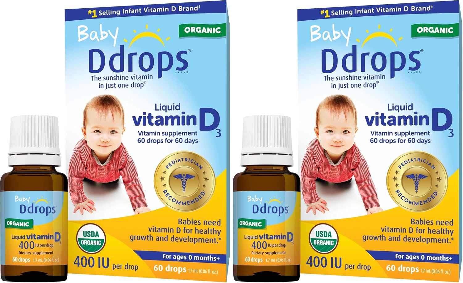 Ddrops Baby 400 IU, Vitamin D, 60 Drops 1.7mL (0.06 Fl. Oz (Pack of 2))