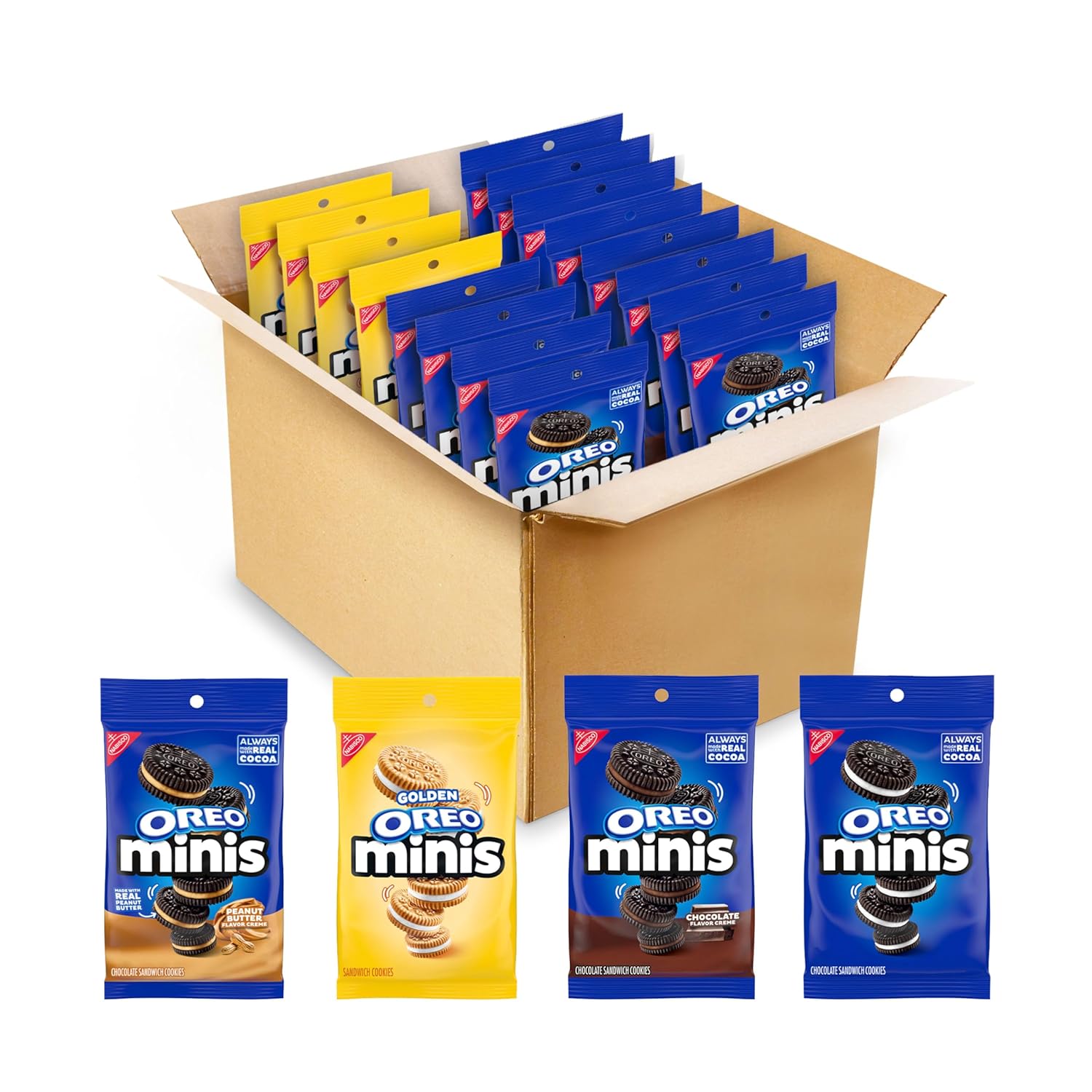 ​​OREO Minis Sandwich Cookies Variety Pack, Original Creme, Chocolate Creme, Peanut Butter Chocolate, and Golden OREO, 16-3 oz Bags​