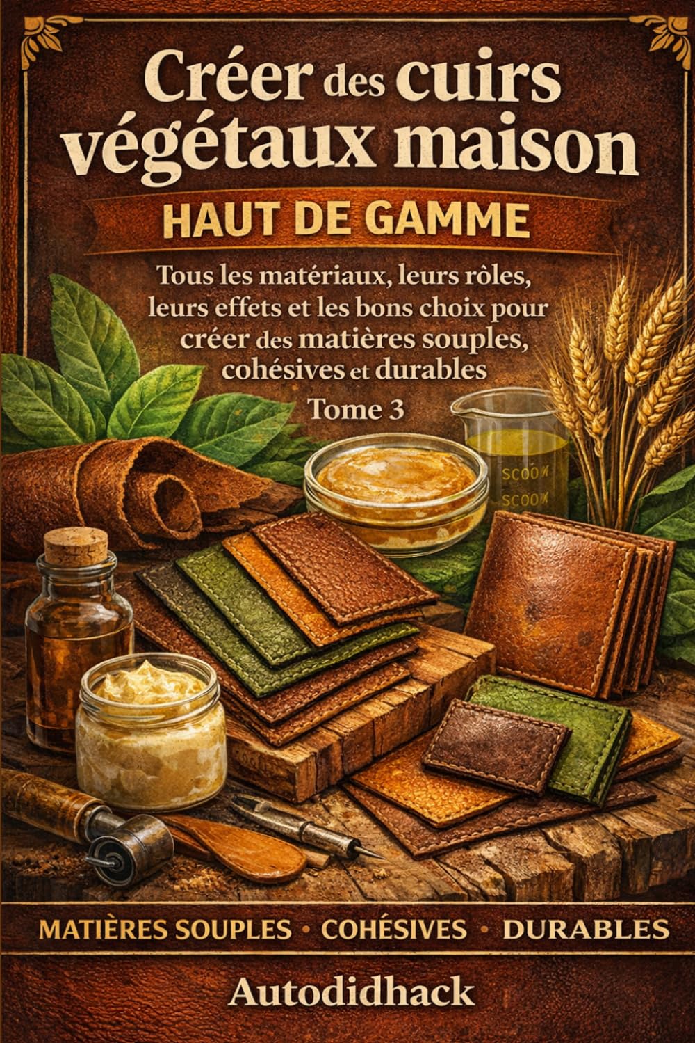 Créer des cuirs végétaux maison haut de gamme: Tome 3 : Tous les matériaux, leurs rôles, leurs effets et les bons choix pour créer des matières souples, cohésives et durables