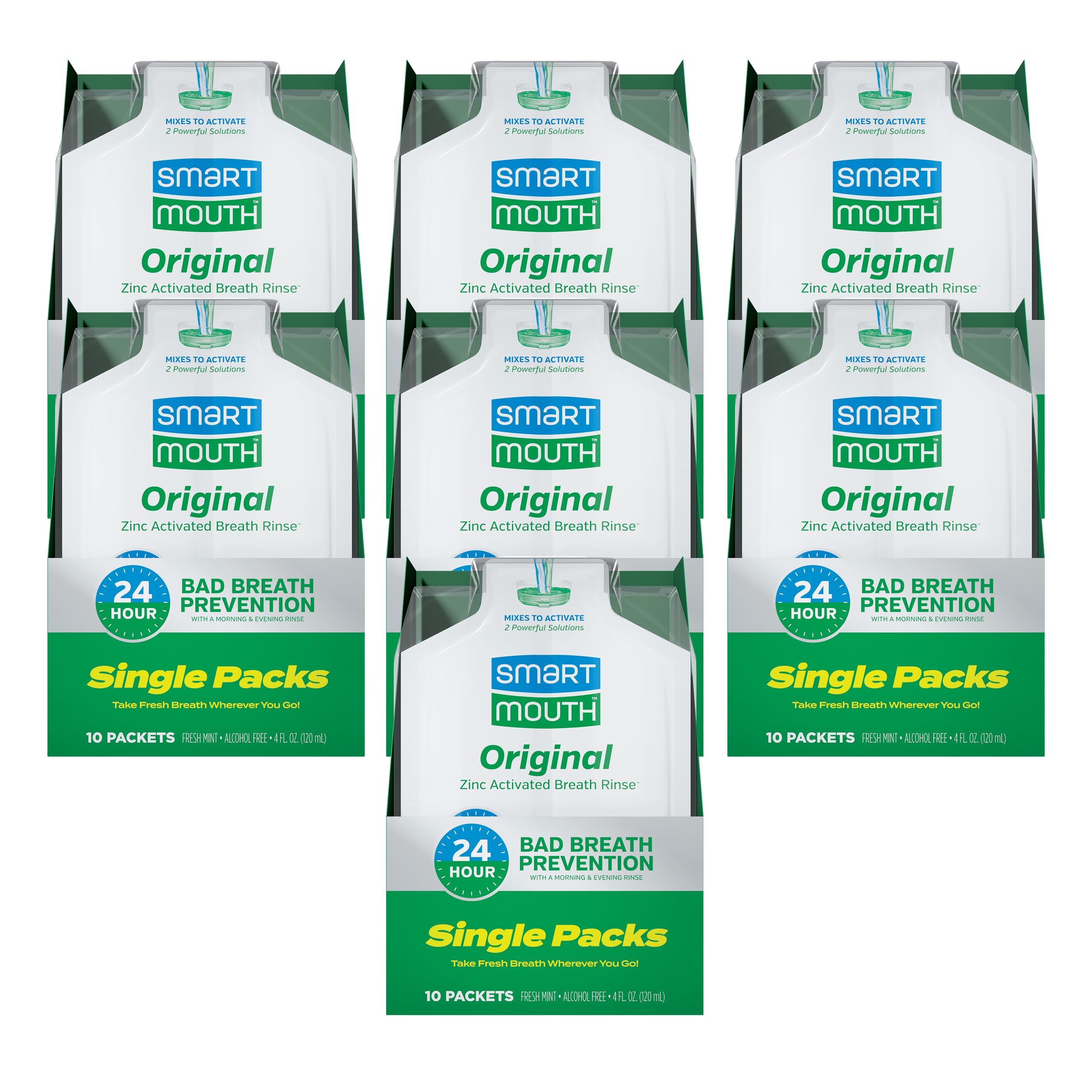 SmartMouth Original Activated Mouthwash Single Packs Travel Mouthwash Fresh Mint 70 Pack