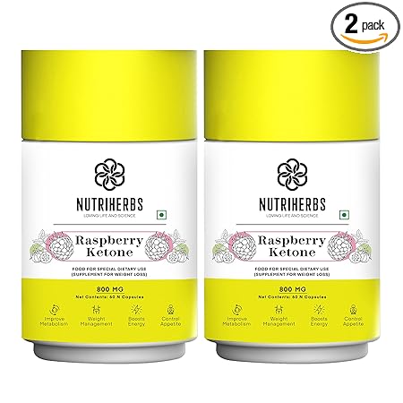 NUTRiHERBS Raspberry Ketone 800mg 60 Capsules with Garcinia Cambogia & Green Tea extract for Weight Management, Metabolism & Energy