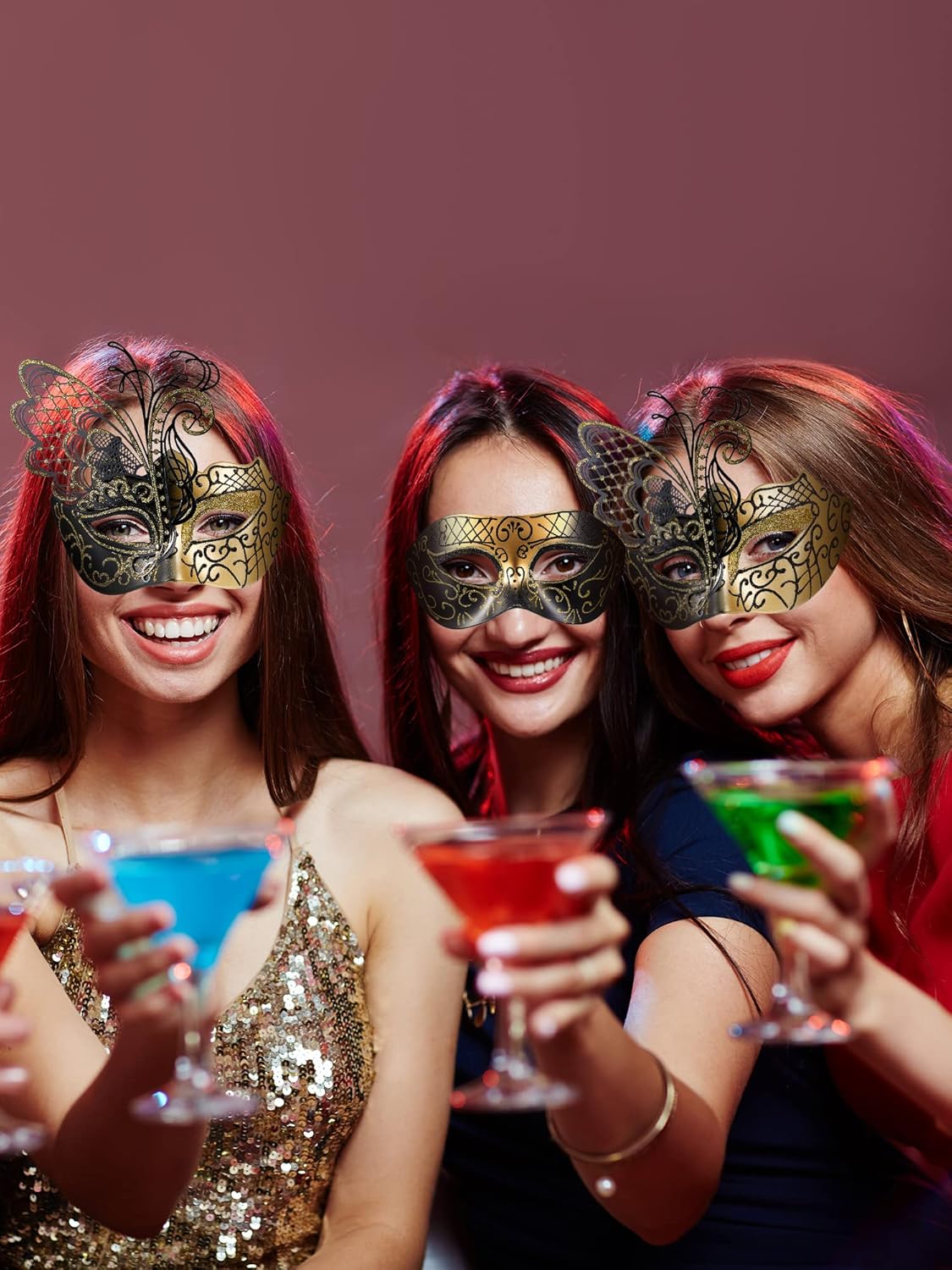 Civaner 2 Pcs Couples Masquerade Mask Metal Rhinestone Venetian Party Halloween Butterfly Face Mask Women Men - Image 5