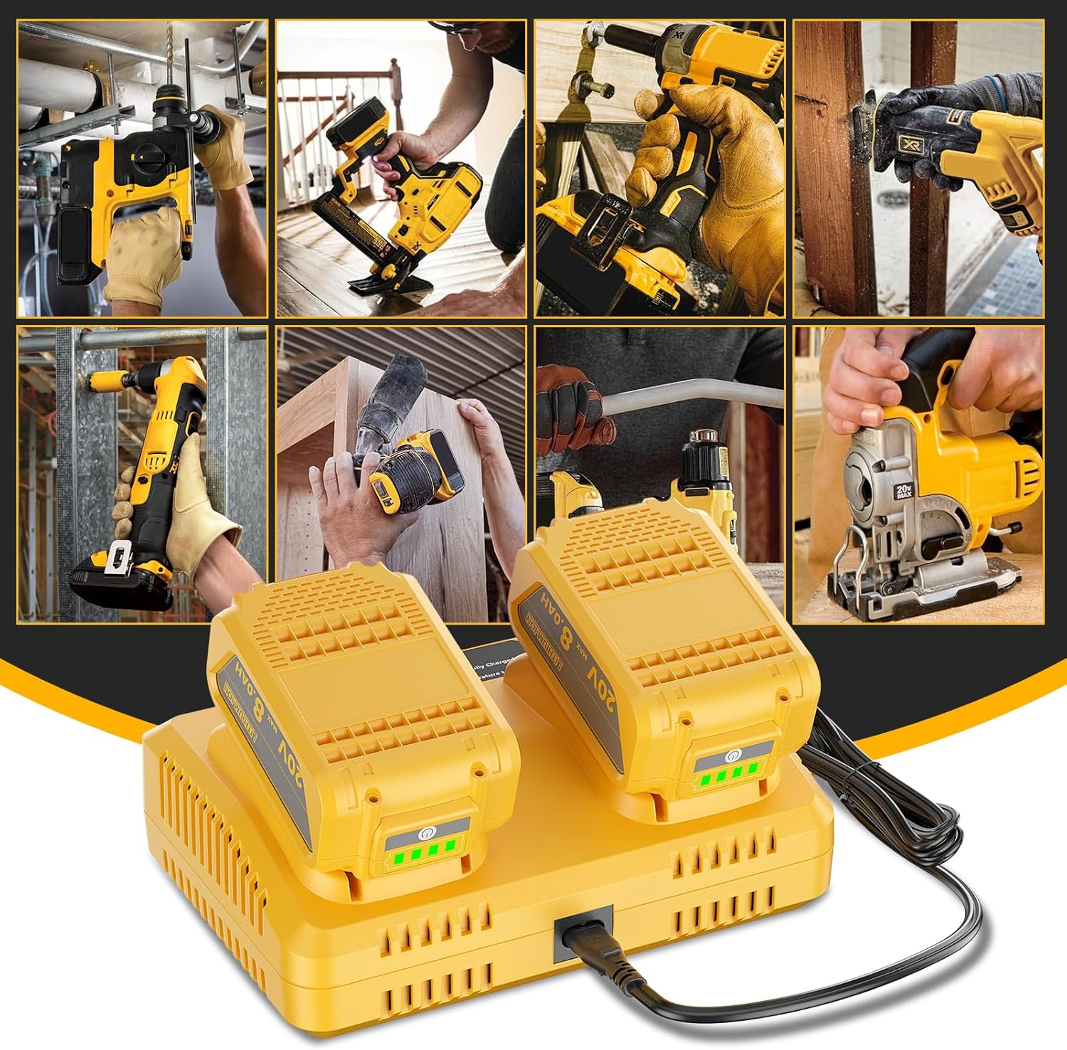 Bonadget 2Pack 8.0Ah Replacement for Dewalt 20V MAX Battery and DCB102 Charger Combo Compatible with Dewalt 20V MAX Battery Charger Kit DCB206 DCB207 DCB200 DCB201 DCB203 Lithium Power Tools