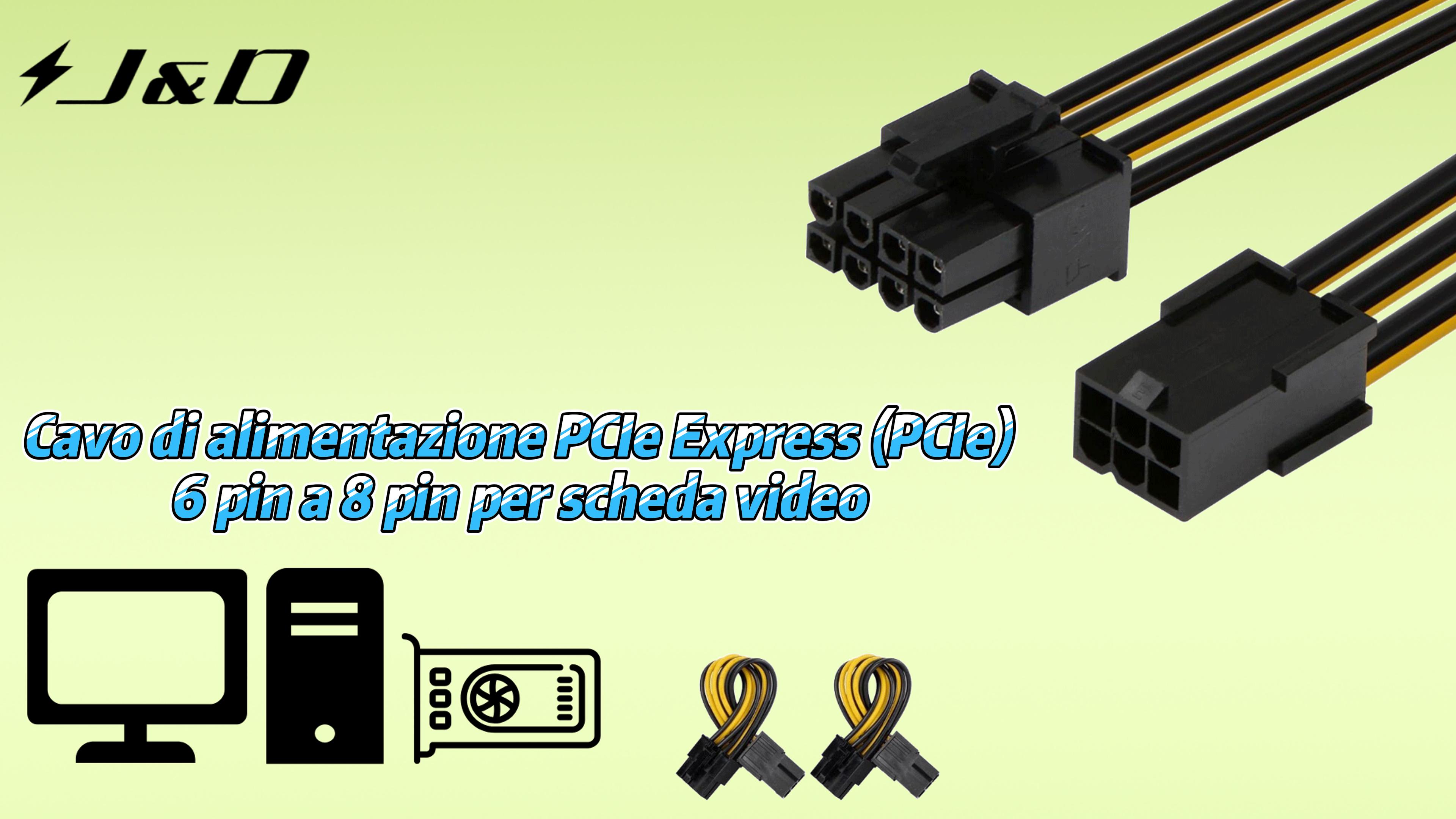3 Adattatori SATA Da 8 Pollici (20 Cm) – Maschio 15 Pin A Femmina 6 Pin PCIe Per Scheda Grafica