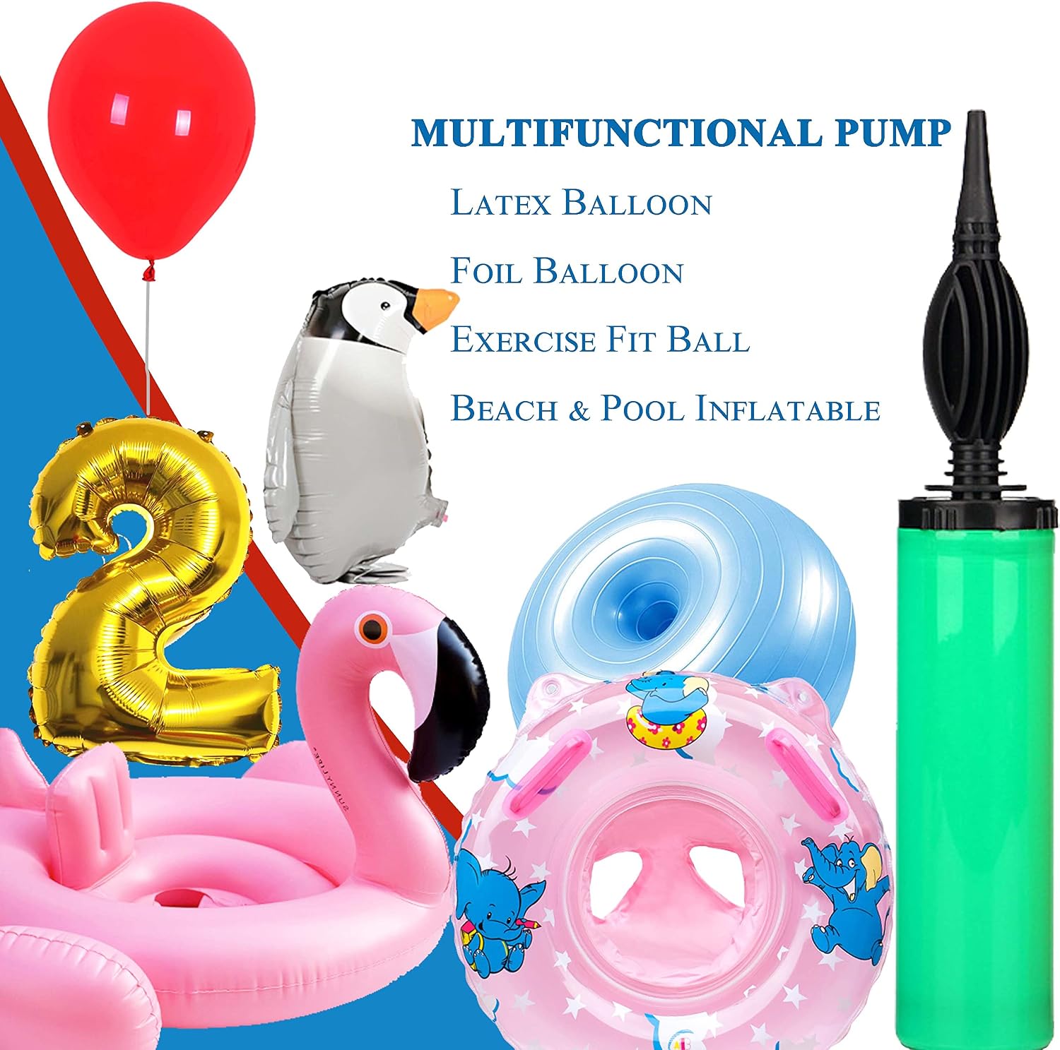 Two-Way Manual Balloon Pump, 2 Pack Random Colors – Handheld Air Pump for Kids’ Party Balloons Supplies Accessories, Balloon Inflator with Hand, Manual Pump for Children's Balloons