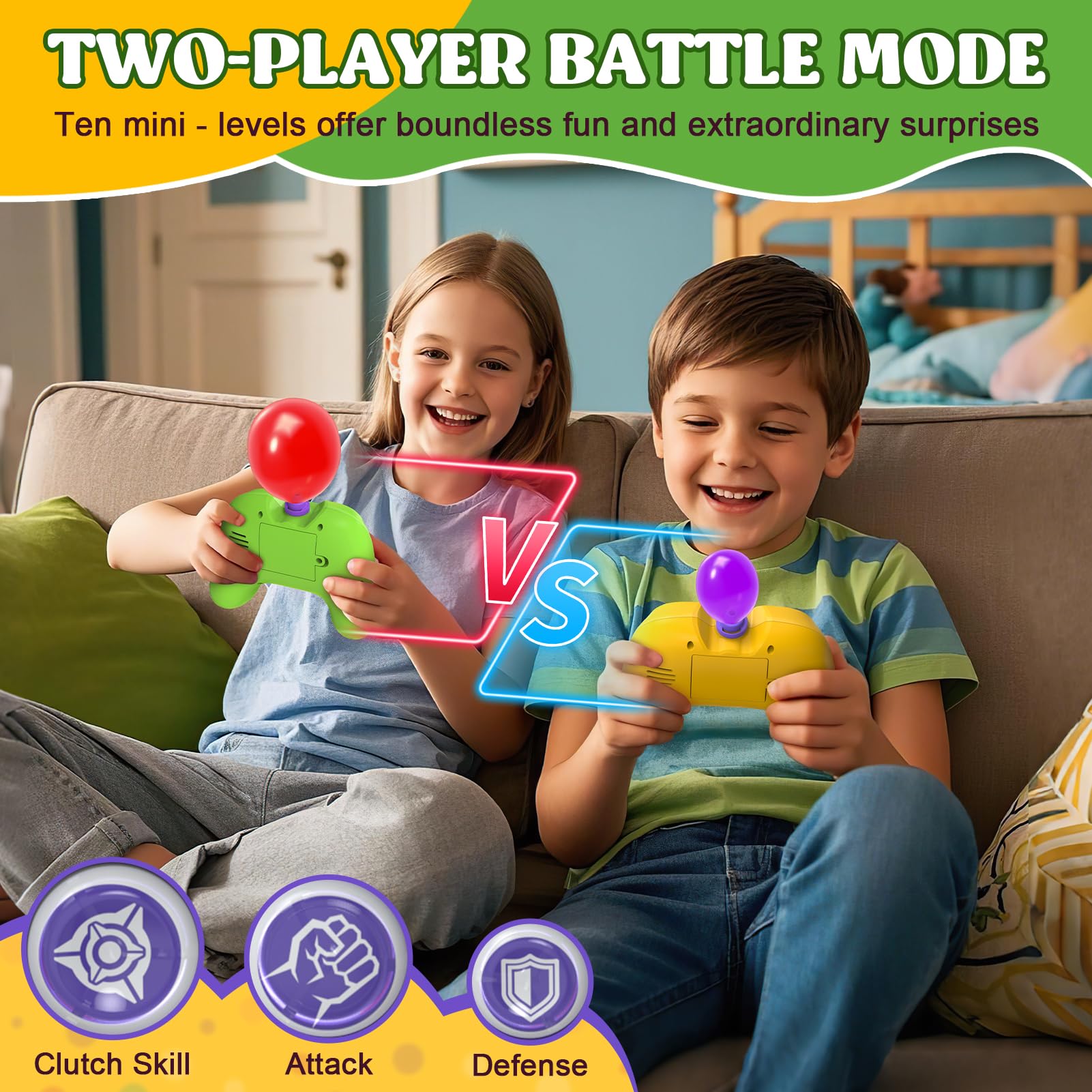 fygurso Handheld Speed Pushing Game Machine with Balloons 2-Player Fidget Games Light Up Quick Push Games Fast Push Puzzle Game Console for 8 9 10 11 12+ Years Old Kids Adults-Yellow+Green