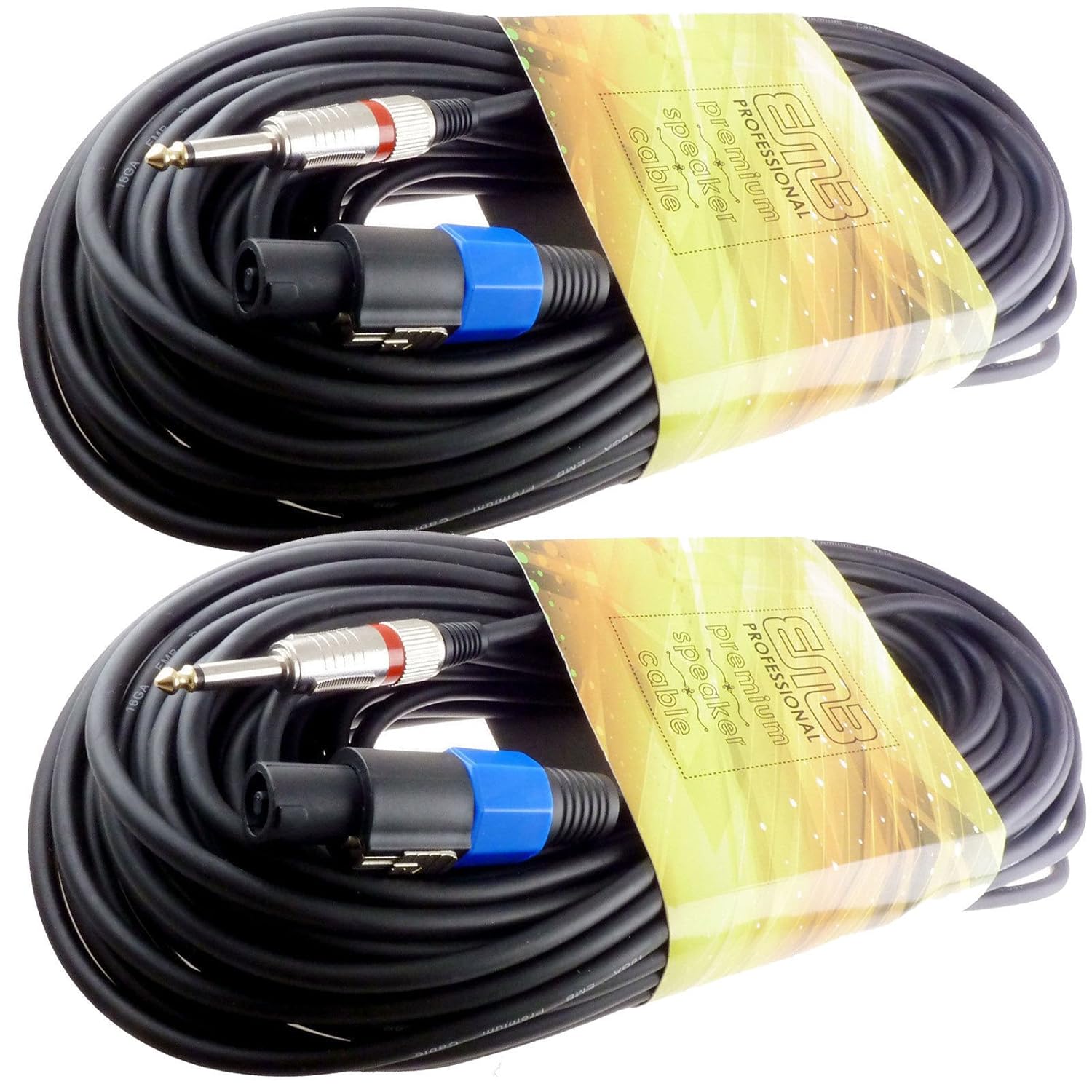 2x 100 ft Foot Speakon to 1/4" Jack Pro Audio PA DJ Speaker Cable 16 AWG Gauge
