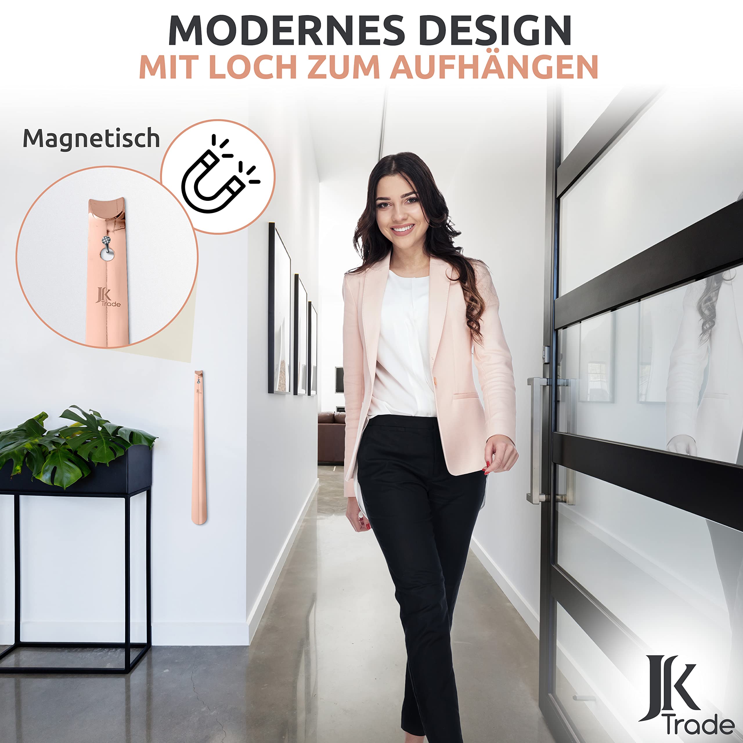 JK Trade® Stabiele schoenlepel van roestvrij staal, lengte 52 cm, lengte en breedte 2 mm, gepolijst metaal, om op te staan, snel en zacht, voor de rug, lengte en breedte