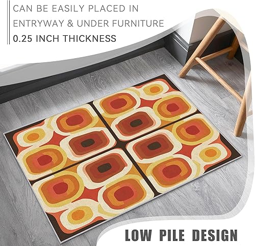 Miniatura 4 de Alfombra geométrica retro, lavable vintage de los años 70 de 6 x 9 pulgadas, alfombra moderna de mediados de siglo, dormitorio, sala de estar,