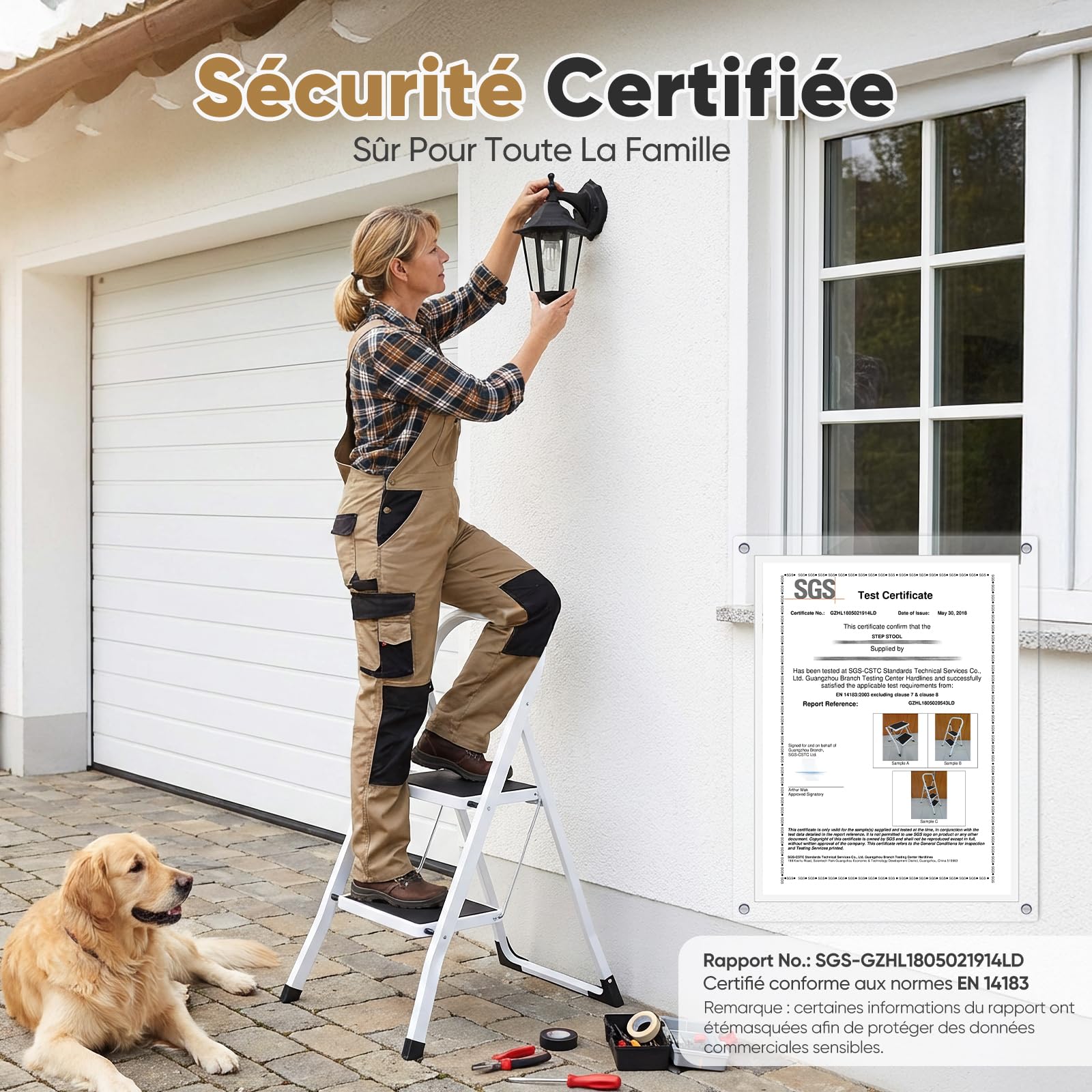 Sekey Escabeau 2 Marches Pliable, Petit Escabeau Pliable Compact, Marchepied Escamotable en Acier Sécurisé, Antidérapant pour Usage Domestique, Certifié SGS EN14183, Charge Maximale 150 kg