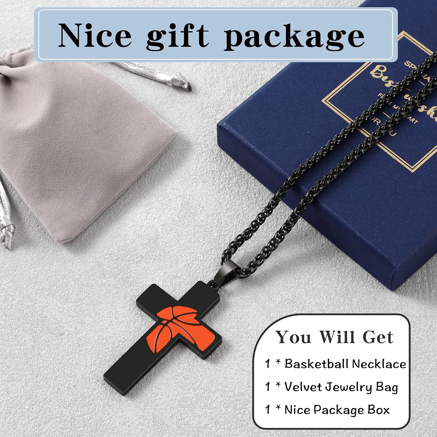 Basketball Cross Necklace for Men, Bible Verse Pendant Gifts for Birthday Christmas, Baptism Christian Religious Basketball Accessories Stuff Gifts