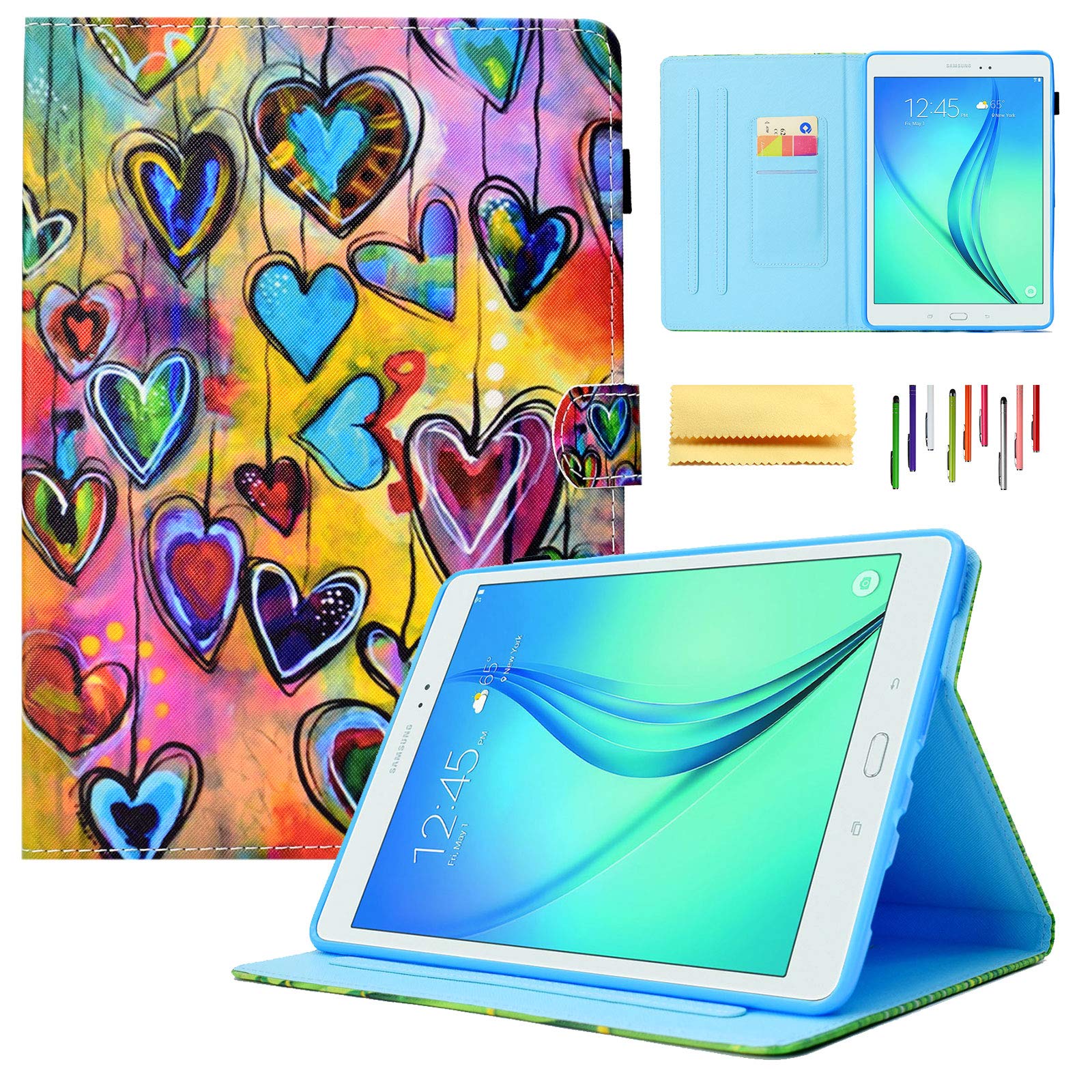 Galaxy Tab A 9.7 (SM-T550 P550) Tablet Case, Dteck PU Leather Colourful Pattern Stand Protective Cover Shell for Samsung Galaxy Tab A 9.7 inch and S pen Version, Colourful Heart