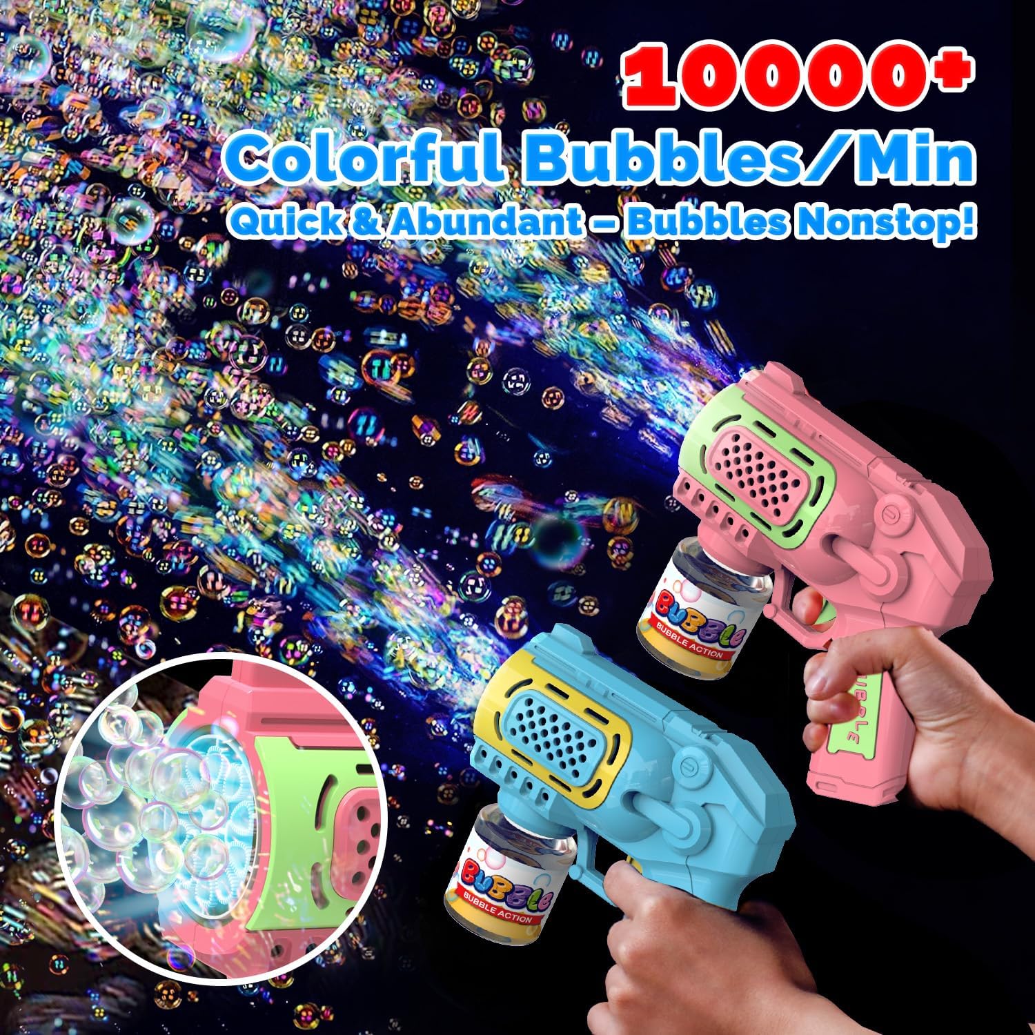EagleStone Bubble Gun Toys for 3+ Year Old Kids Boys Girls, 2 Pack Automatic Bubble Machine with Bubble Solution, Summer Outdoor Kids Toys for Ages 3-4,4-6,5-7, Birthday Gifts for 3 4 5 6 7 8 Year Old - Image 2