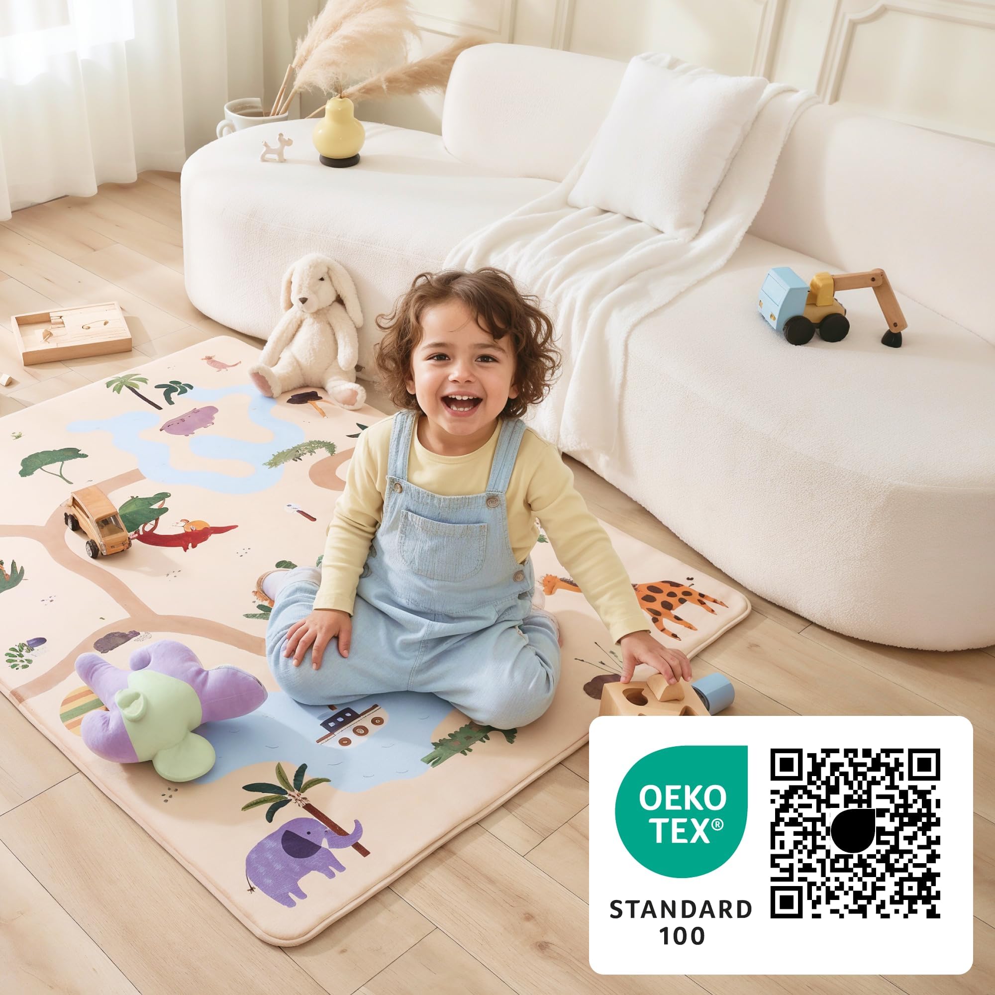 Hakuna Matte Tappeto Neonato 160x120cm Safari - Morbido con Memory Foam - Antiscivolo - Bambini e Neonati