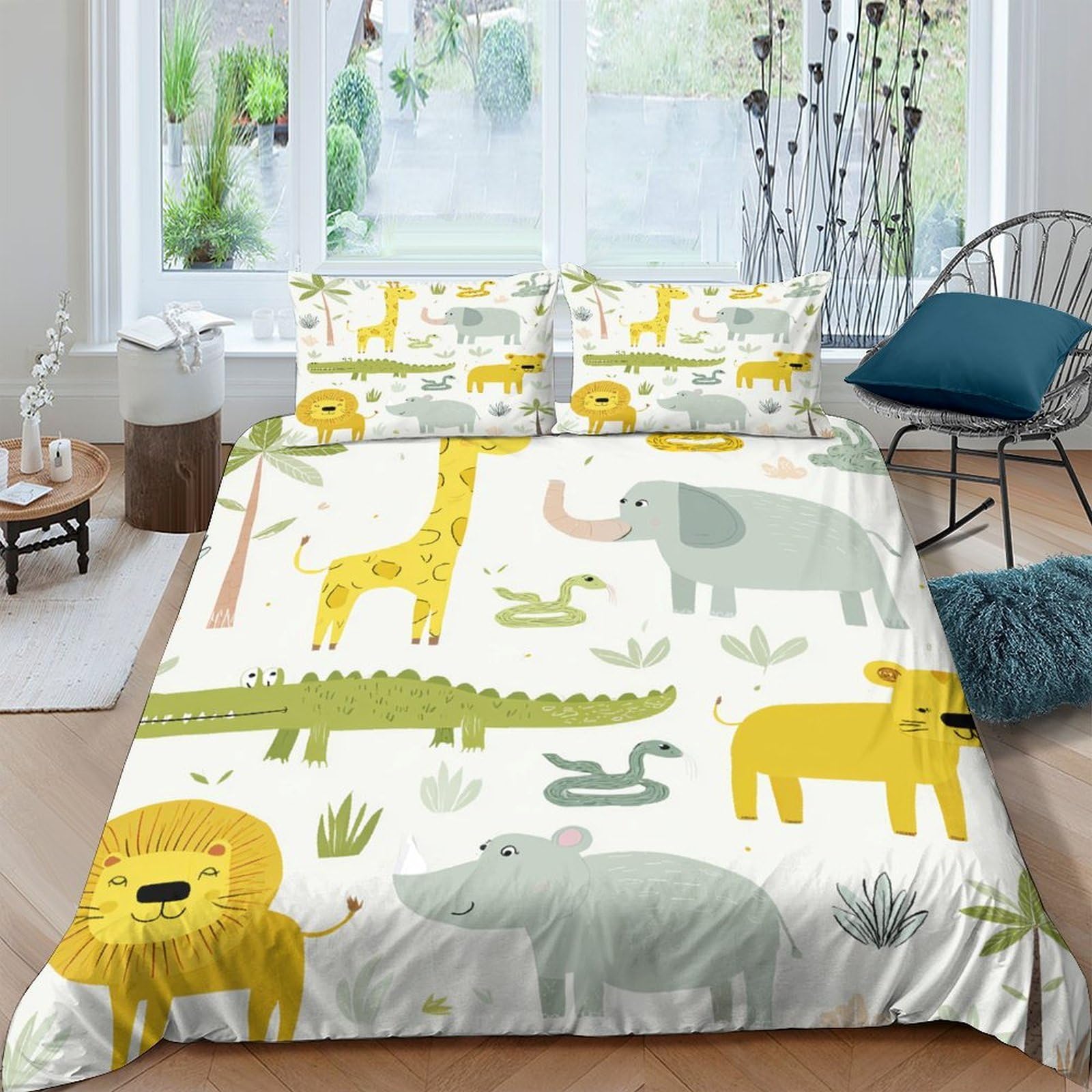 Ctjqhvkz Style-6 3D Printed Jungle Safari Animals Fitted Sheet Microfiber Soft Cartoon Wildlife Bed Cover For Bedroom Guest Room Decor Single（135X200cm）