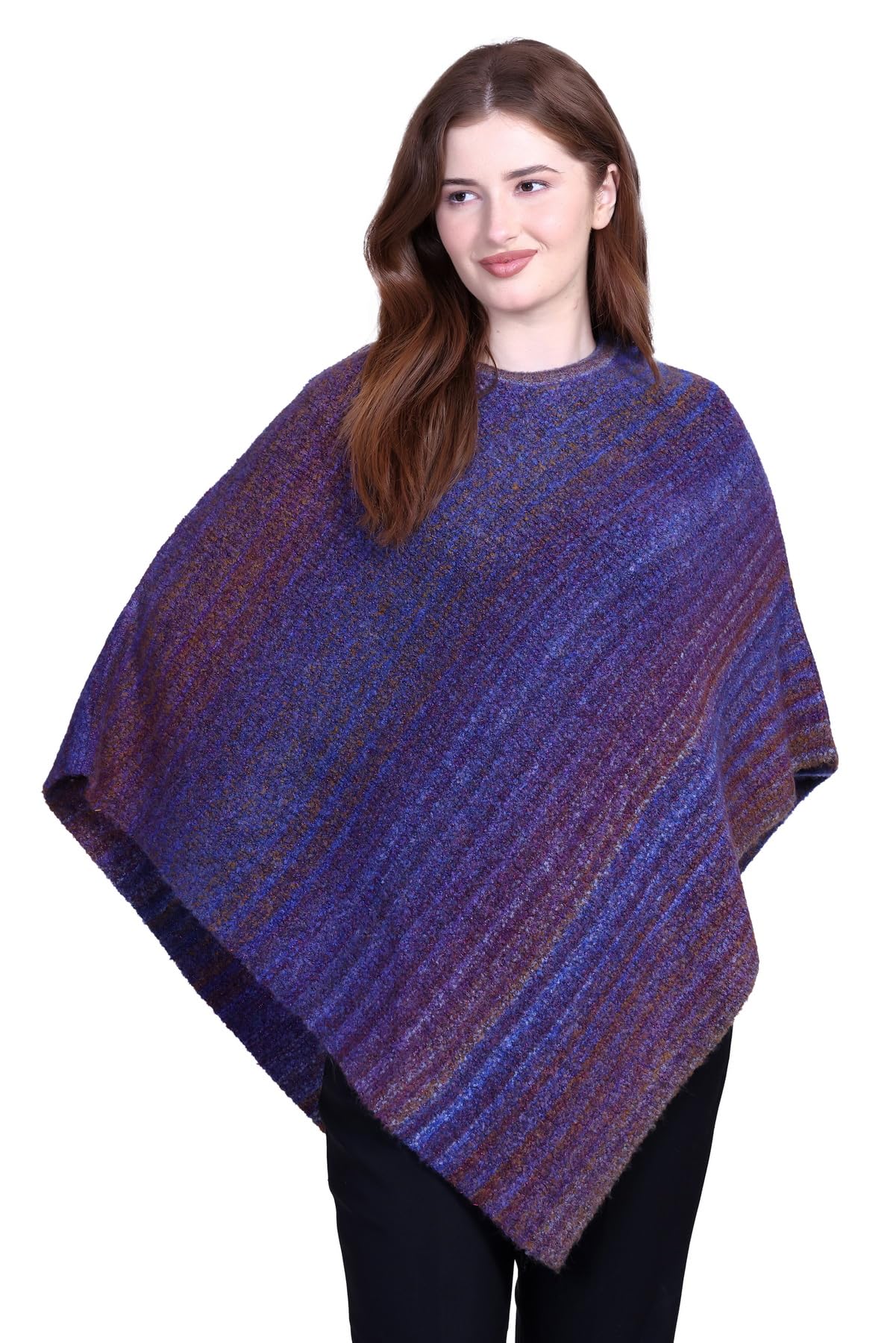 Women's Acrylic Woollen Winter Wear Round Neck Self Design Longline Poncho Sweater