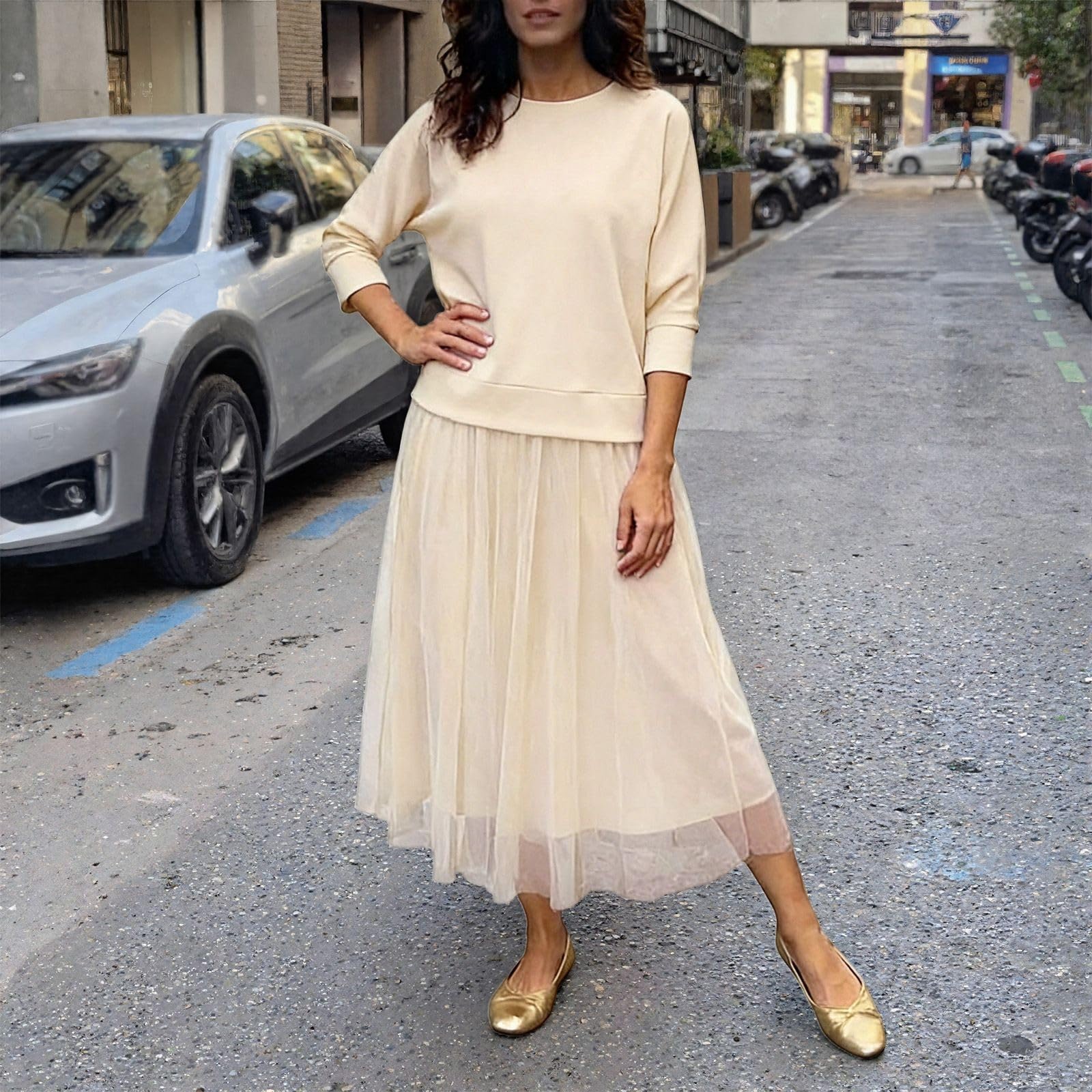 Product Classification Long Skirt Suit - Jupe Longue élégante Style rétro Automne-Hiver Couleur Unie et superposée en Deux pièces Polyvalente pour Quotidien et Travail