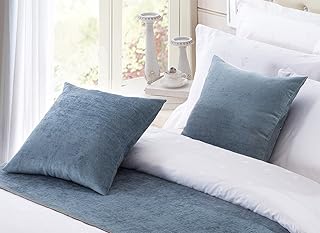 OSVINO Lot de 2 Housse de Coussin Hôtel Classique Carré 50 x 50cm Chenille Doux Couleurs Unis Taie d'oreiller Plantes Nautre Fils Teints Décoration Maison, Bleu 50 x 50cm