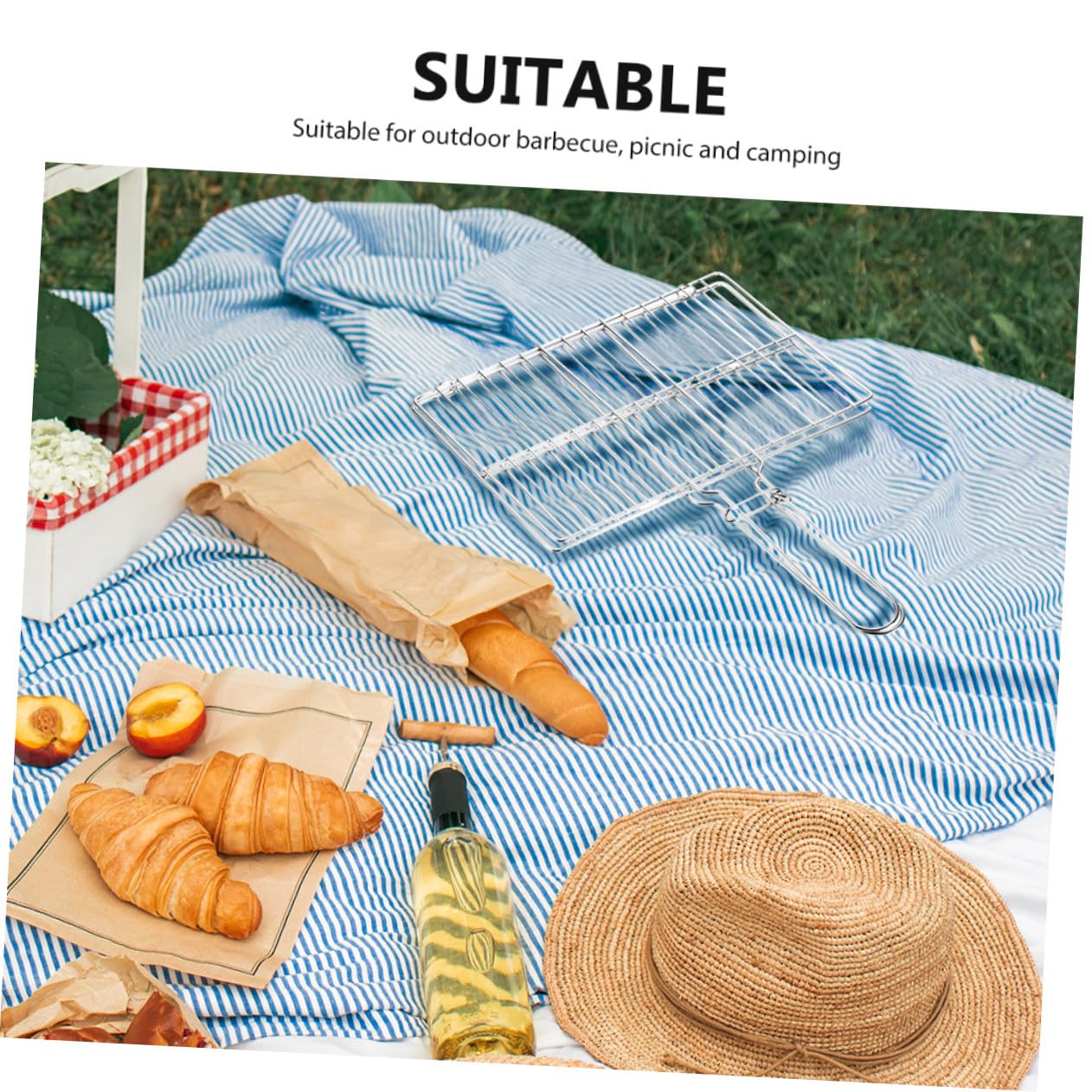INOOMP Cestello per Barbecue in Acciaio Inossidabile, Rete Porta Pesce Spessa e Portatile con Manico, per Grigliare Pesce e Verdure All'aperto Durante Picnic e Barbecue