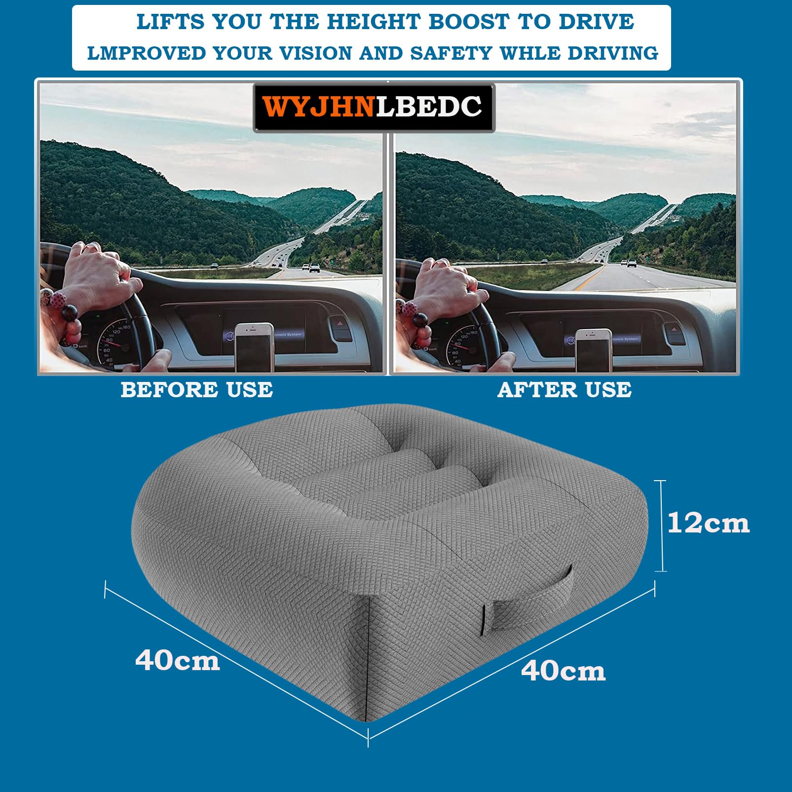 Sitzauflage/Sitzerhöhung Auto, Sitzkissen 40x40 cm Grau | Stuhlkissen Bürostuhl für Esstisch Stühle Bürostuhl Rollstuhl Gartenstühle Sofa Rücken, Sitzen bequemer machen