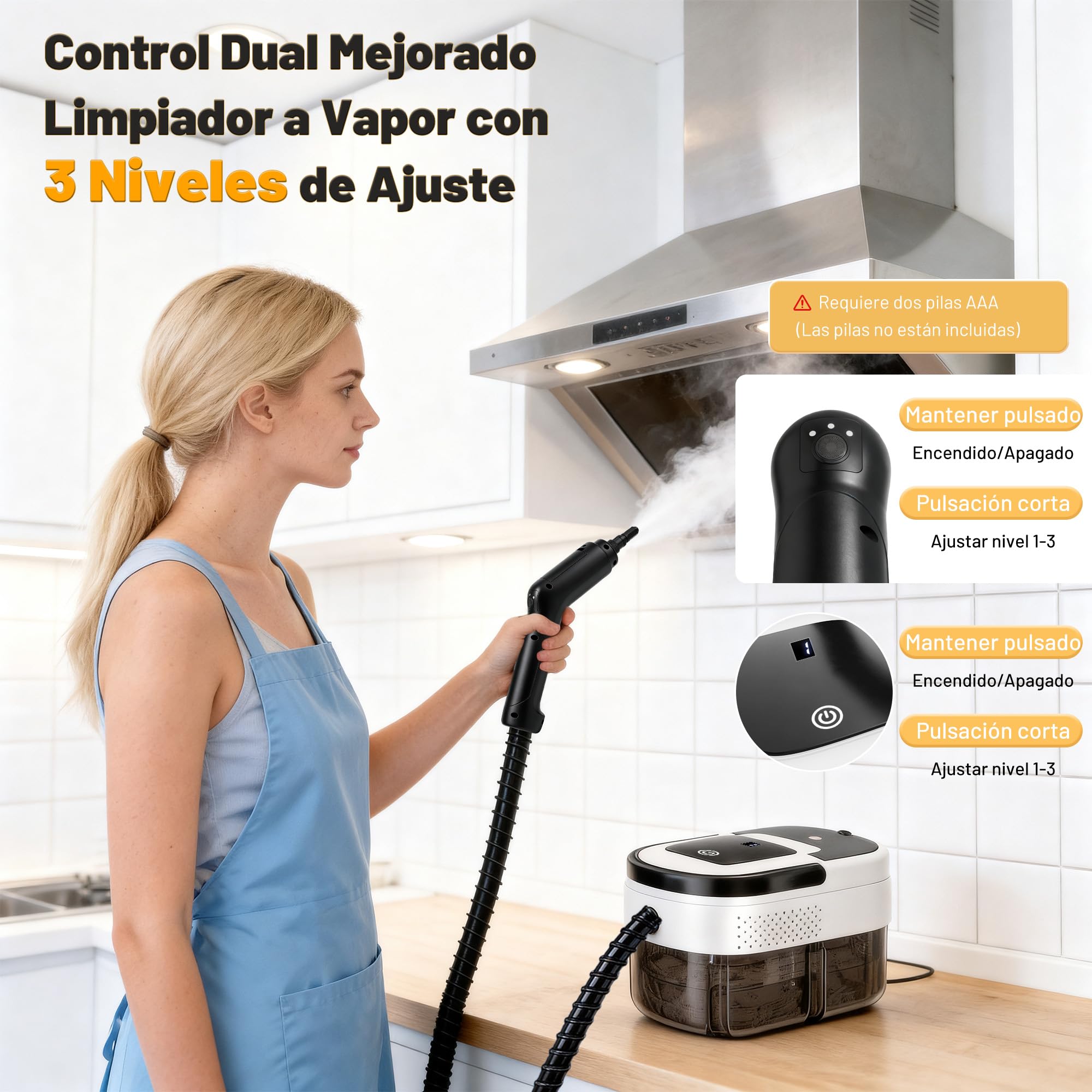Limpiador de Vapor 2500W, 3 Niveles, 1600ml, 13 Accesorios, sin Químicos | Vaporeta Limpieza Hogar, Calentamiento en 15s, para Suelos, Cocina, Ventanas, Coche y Juntas