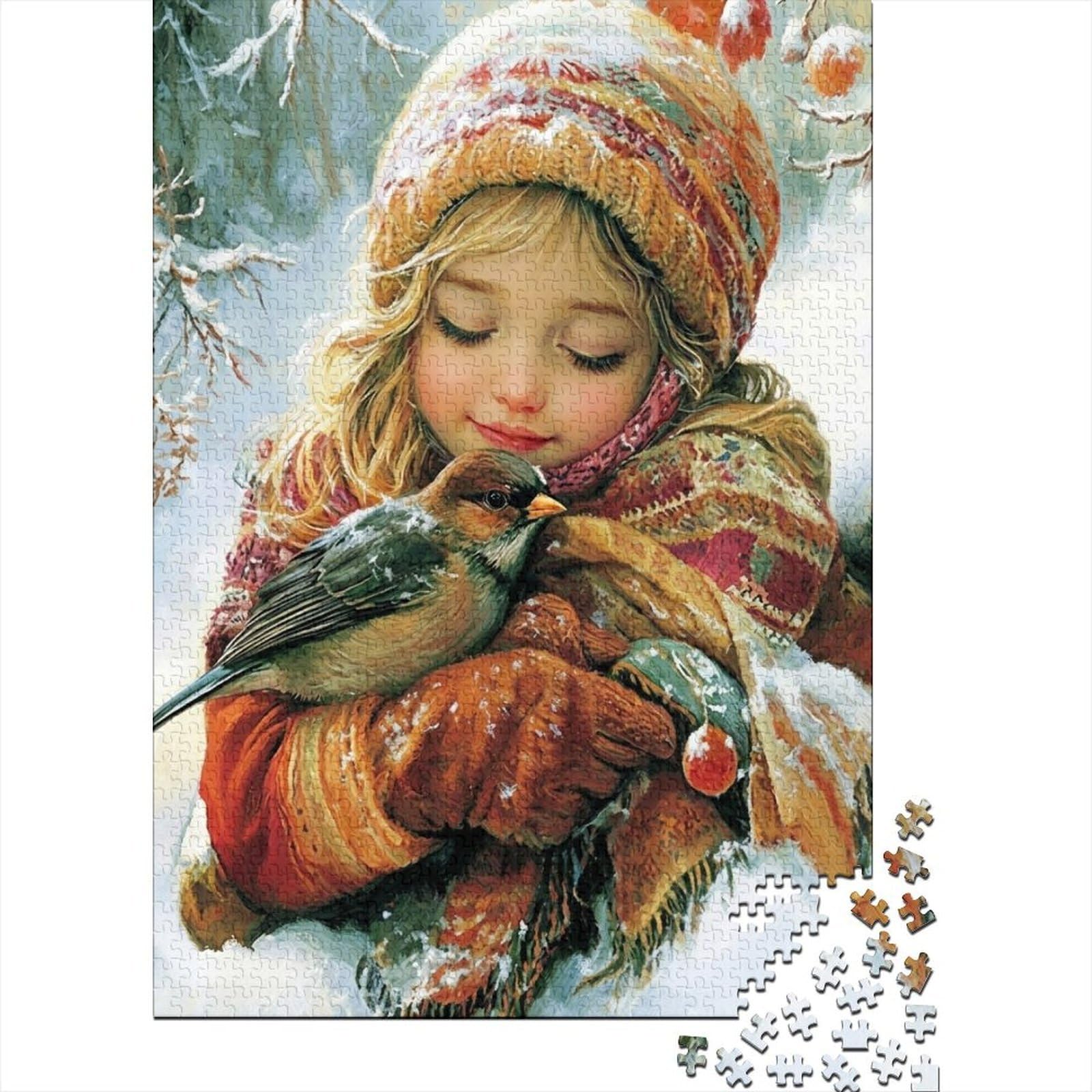 Winter Girl Bird Scene 1000pc paper puzzle adult leisure