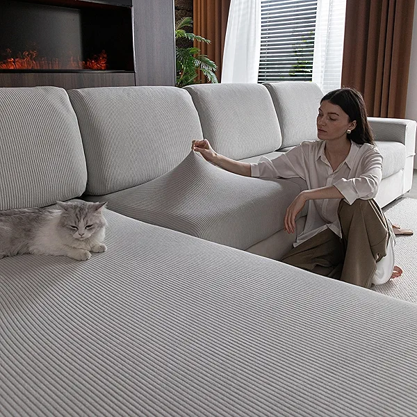 OHSIO Sectional Couch Covers, Wear Resistant Stretch Sofa Covers Washable Soft Couch Cushion Covers Anti Slip Furniture Protector Sofa Slipcovers for Pets (1 Piece Back Couch Cover, Light Gray)