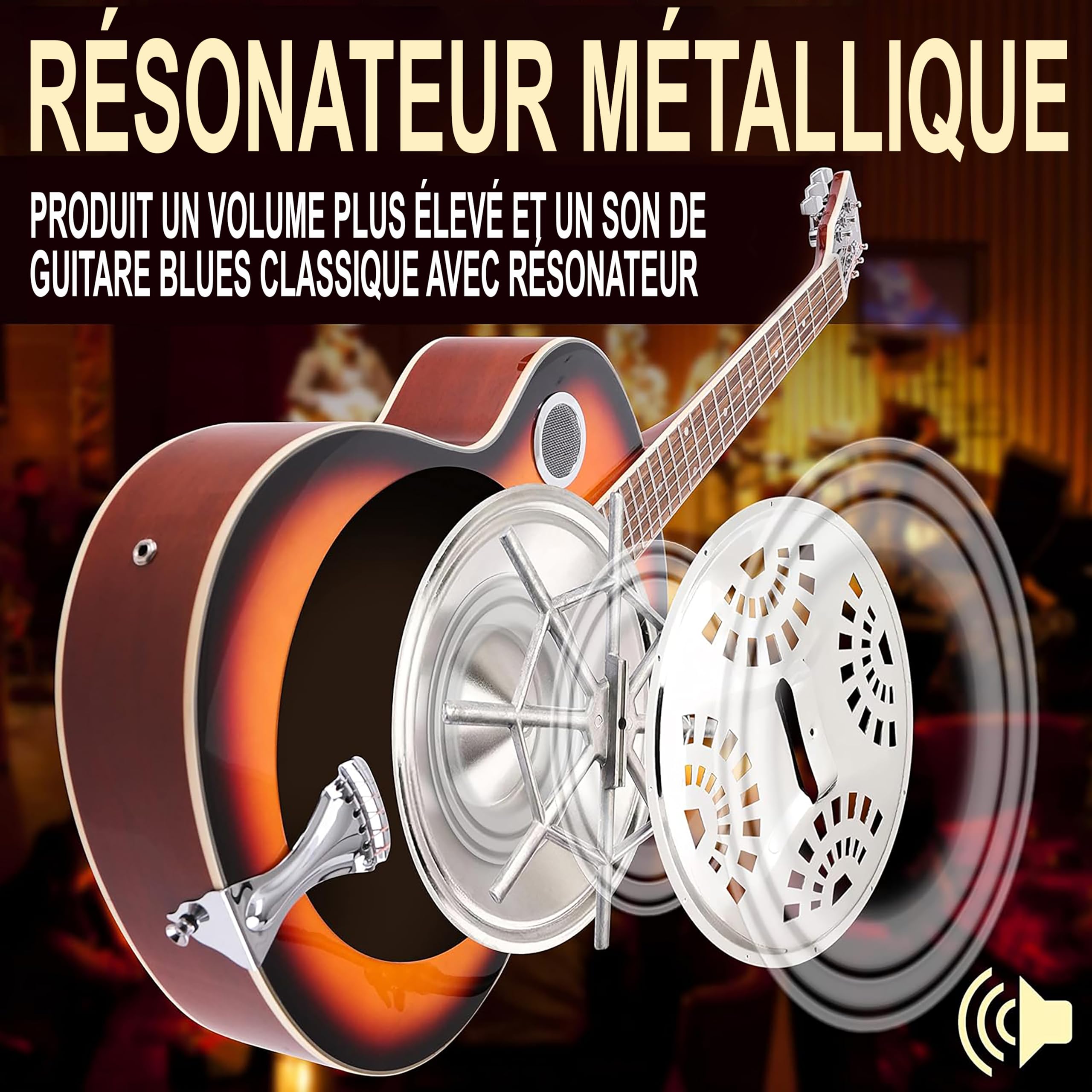 Pyle Guitare - Guitare Electro Acoustique Résophonique, Résonateur Traditionnel à Manche Rond Taille Réelle, Préamplificateur Intégré, Blanc